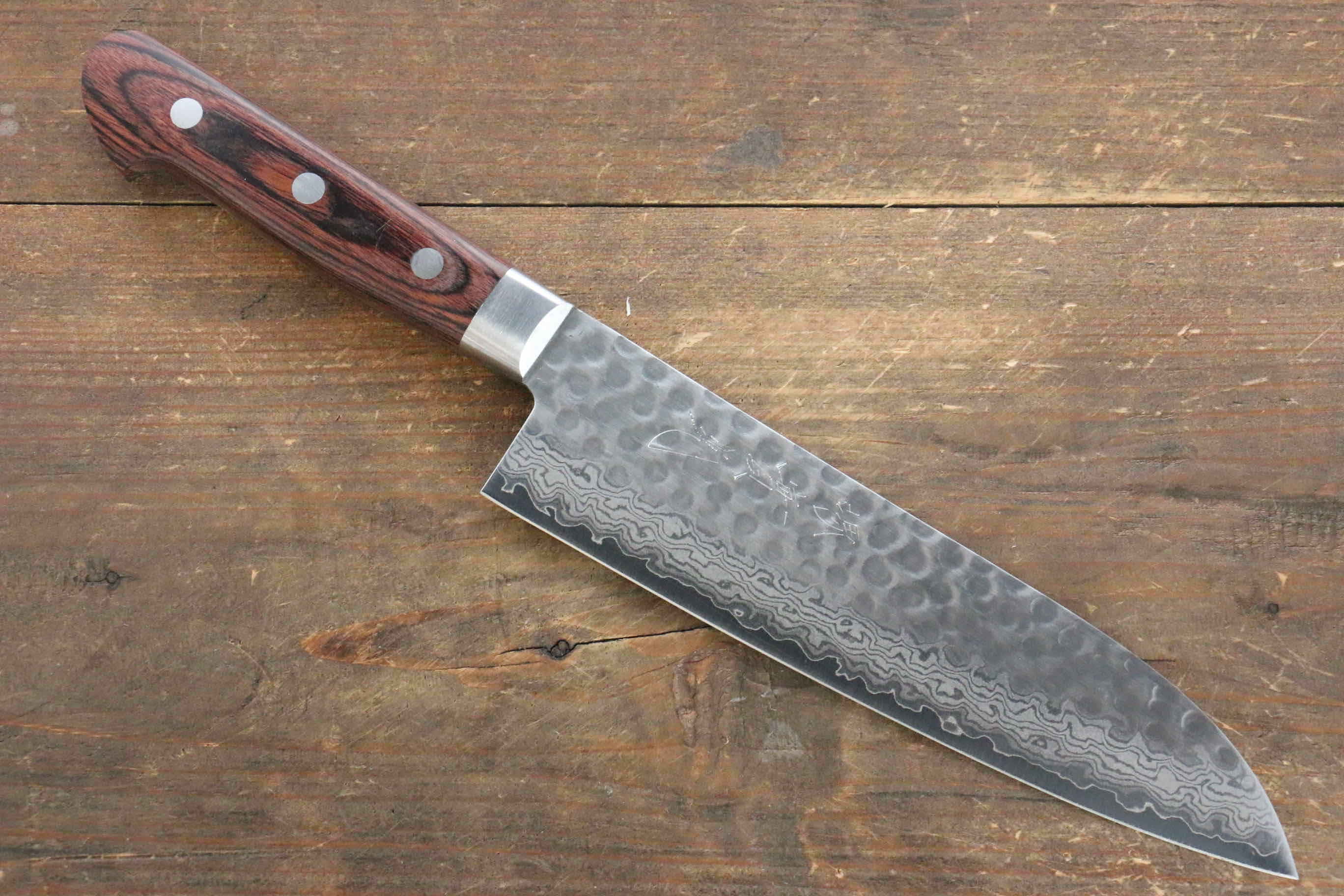 Premium Jikko VG10 17-Layer Damascus Santoku Knife 180mm with Mahogany Handle - Japanese Kitchen Knife for Professional Chefs & Home Cooking, Perfect for Slicing, Dicing & Chopping Vegetables, Meat & Fish
