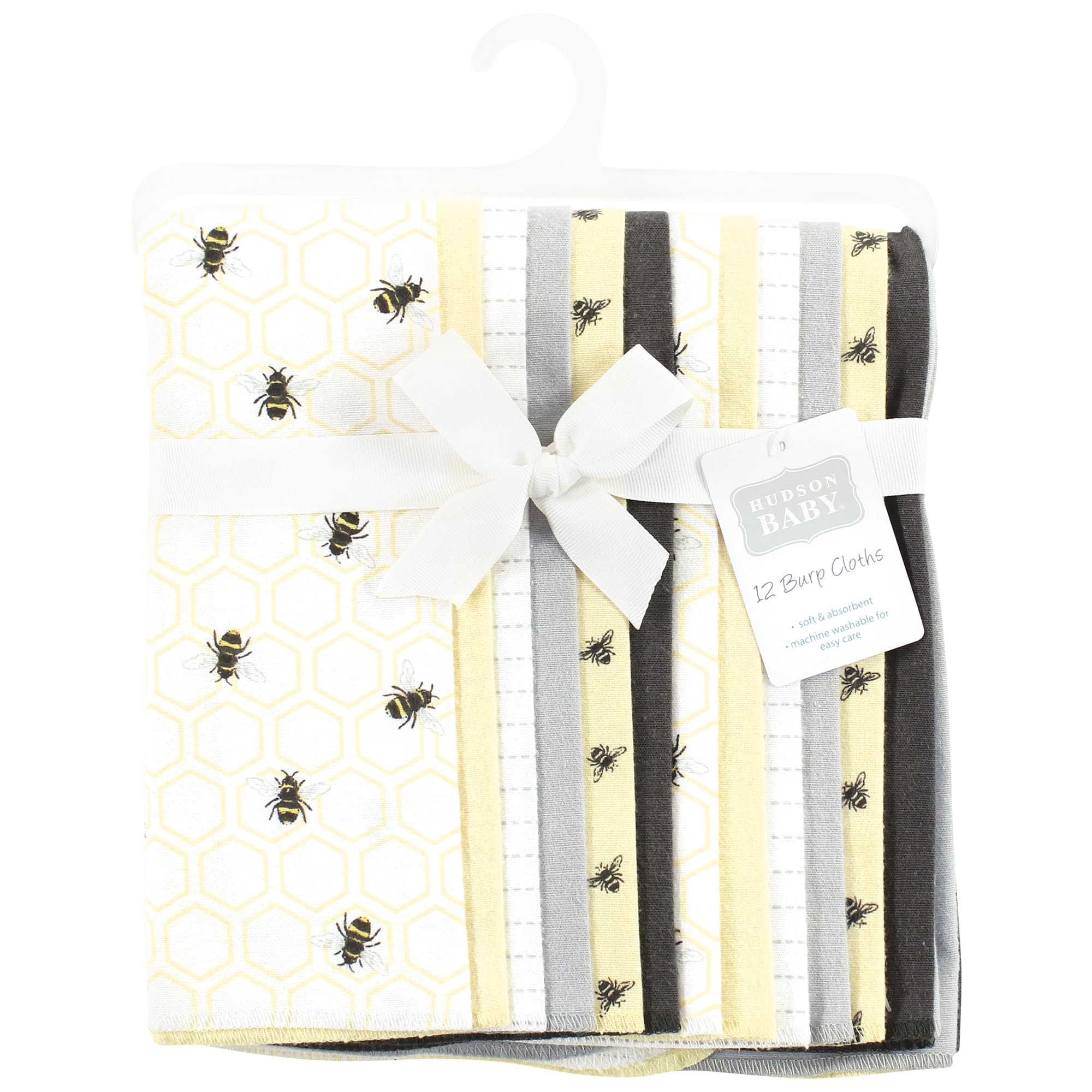 Hudson Baby Unisex Flannel Burp Cloths 12-Pack - Honey Bee Print - Soft & Absorbent for Newborns & Infants - Perfect for Feeding, Spit-Up & Everyday Use