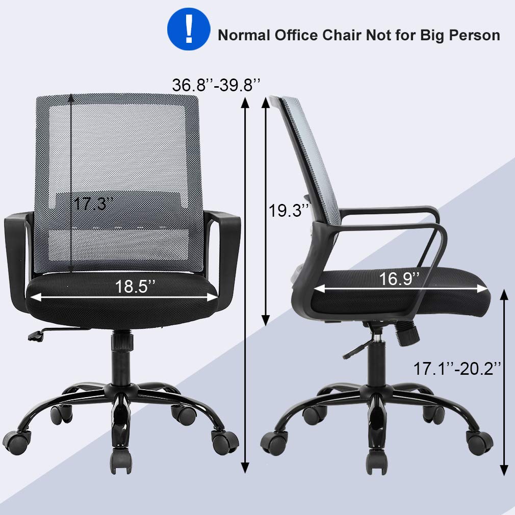 Ergonomic Mesh Office Chair with Lumbar Support - Adjustable Swivel Rolling Computer Desk Chair for Home & Office - Grey - Perfect for Long Hours of Work, Gaming, or Study