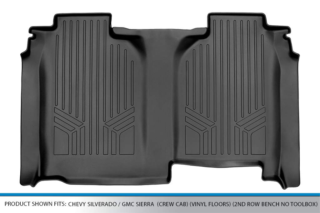 Premium SMARTLINER All-Weather Floor Mats for 2019-2021 Chevy Silverado & GMC Sierra 1500 Crew Cab - 2nd Row Liner Black (Fits Bench Seat Models Without Toolbox) - Perfect for Off-Roading, Camping & Daily Commutes - Model SB0457