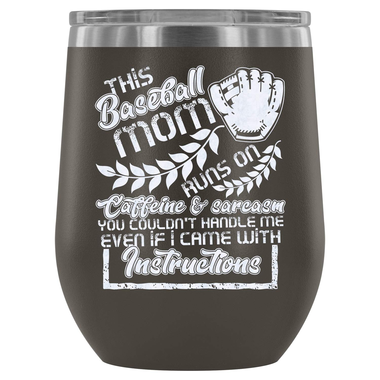 Baseball Mom Stainless Steel Vacuum Insulated Wine Tumbler with Lid - 12Oz Pewter Tumbler Cup for Wine, Coffee & Cold Drinks - Perfect for Baseball Games, Tailgating & Mom's Night Out