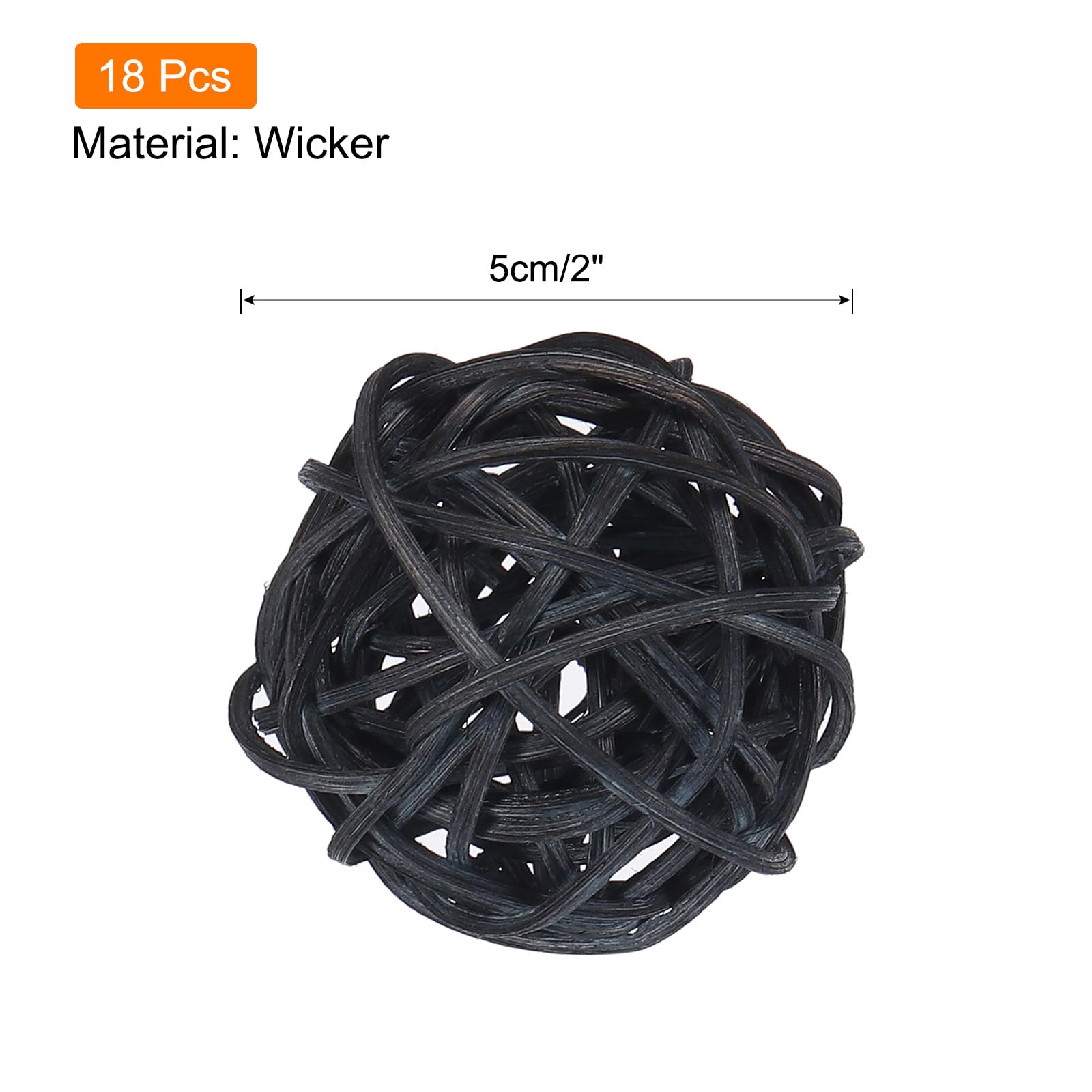 18-Pack Black Wicker Rattan Decorative Balls 2 Inch - Natural Vase Fillers for Wedding Centerpieces, Garden Decor, Hallway Party Arrangements & Home Styling
