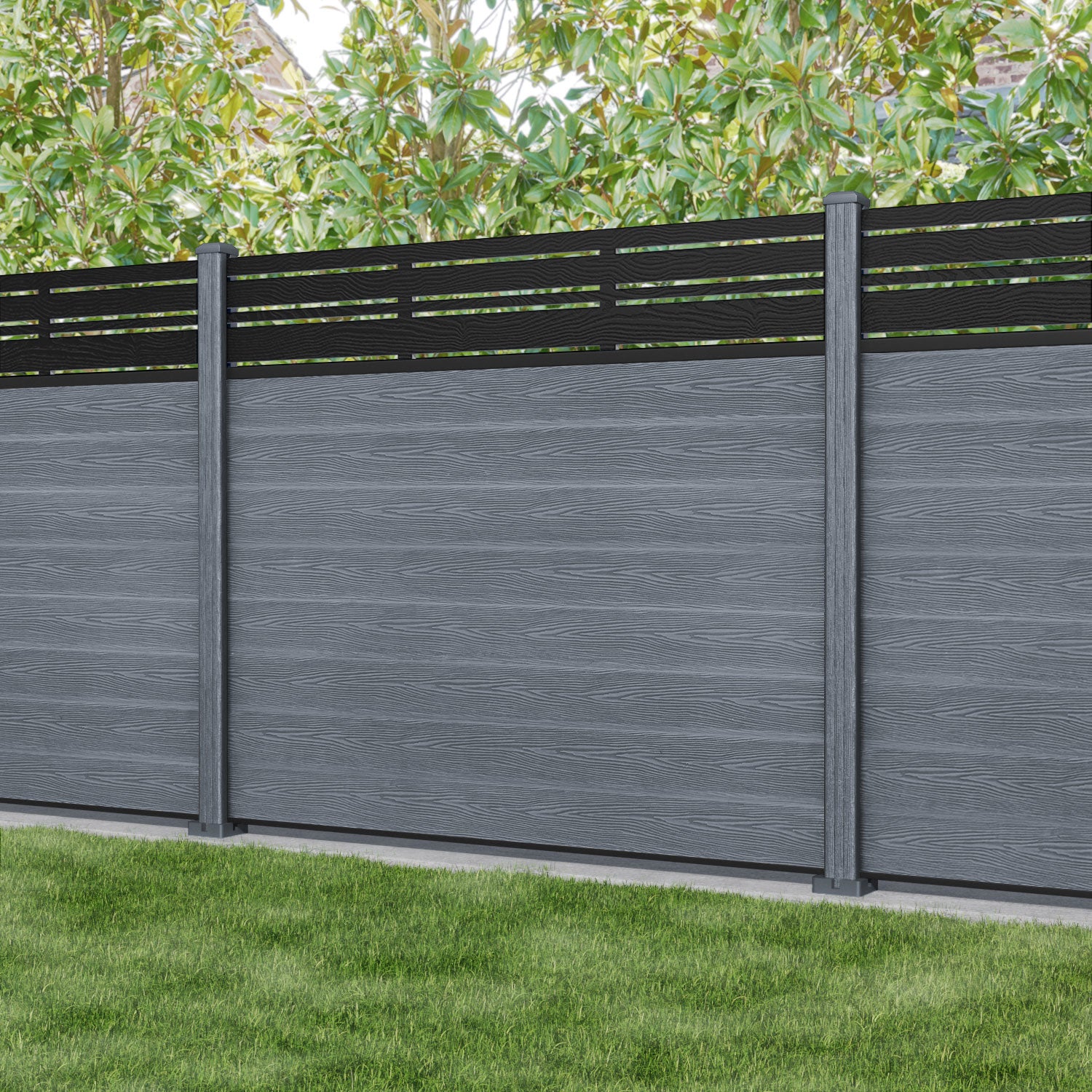Classic Linea Fence Panel - Anthracite Grey Composite Fencing with Durable Posts | Perfect for Backyard Privacy, Garden Borders & Pool Safety Fencing