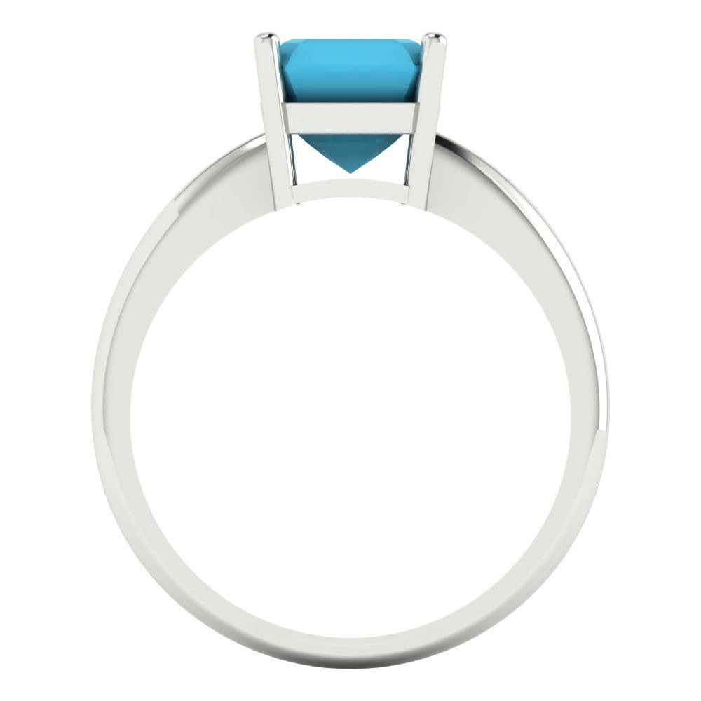 2.0 ct Asscher Cut Solitaire VVS1 Blue Turquoise Engagement Ring - 14k White Gold Wedding Band for Bridal, Anniversary & Proposal - Perfect for Romantic Occasions & Special Celebrations