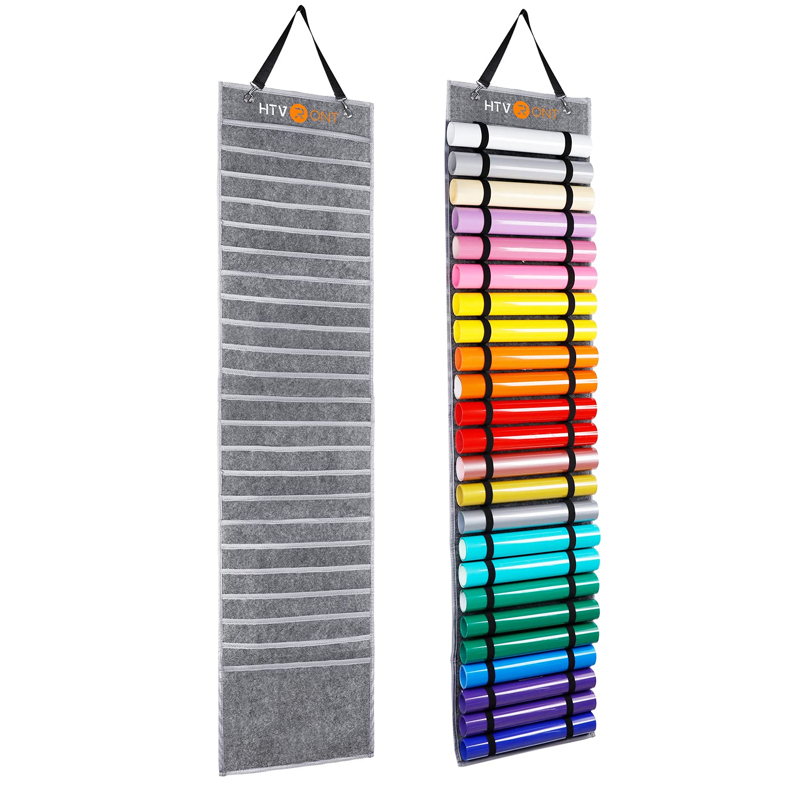 HTVRONT 24-Compartment Vinyl Roll Holder - Wall Mount & Over The Door Storage Organizer for Craft Vinyl, Gift Wrap, Ribbon Rolls - Perfect for Craft Rooms, Scrapbooking & DIY Projects (Grey)