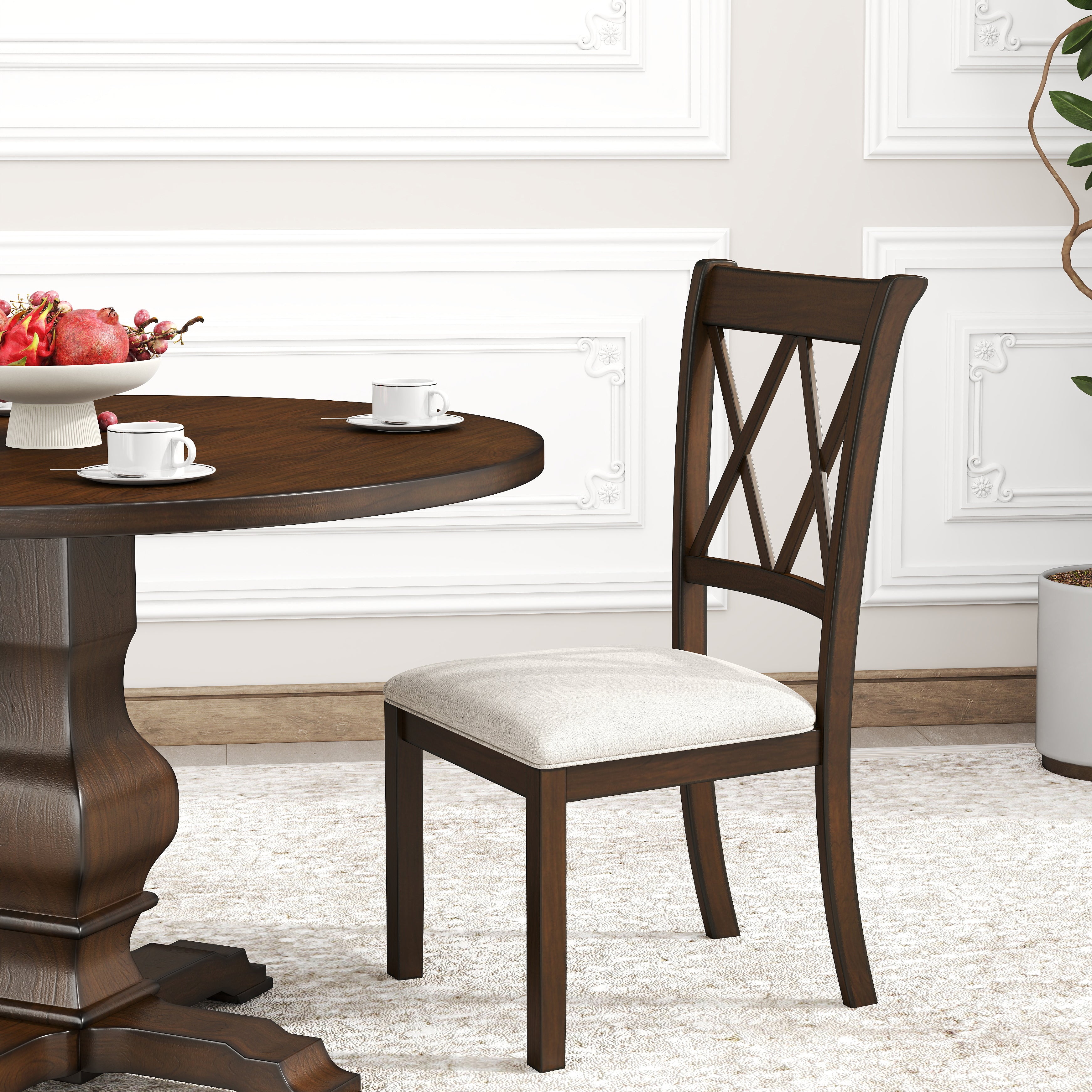 Roundhill Furniture Havre Solid Wood Pedestal Round Dining Table - 42 Inch Farmhouse Style for Kitchen, Dining Room & Small Spaces