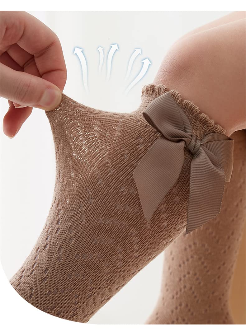 QandSweet Baby Girl Knee-High Socks with Bow - Non-Slip Toddler & Infant Stockings for Newborns - Perfect for Dress-Up, Photo Shoots & Everyday Wear