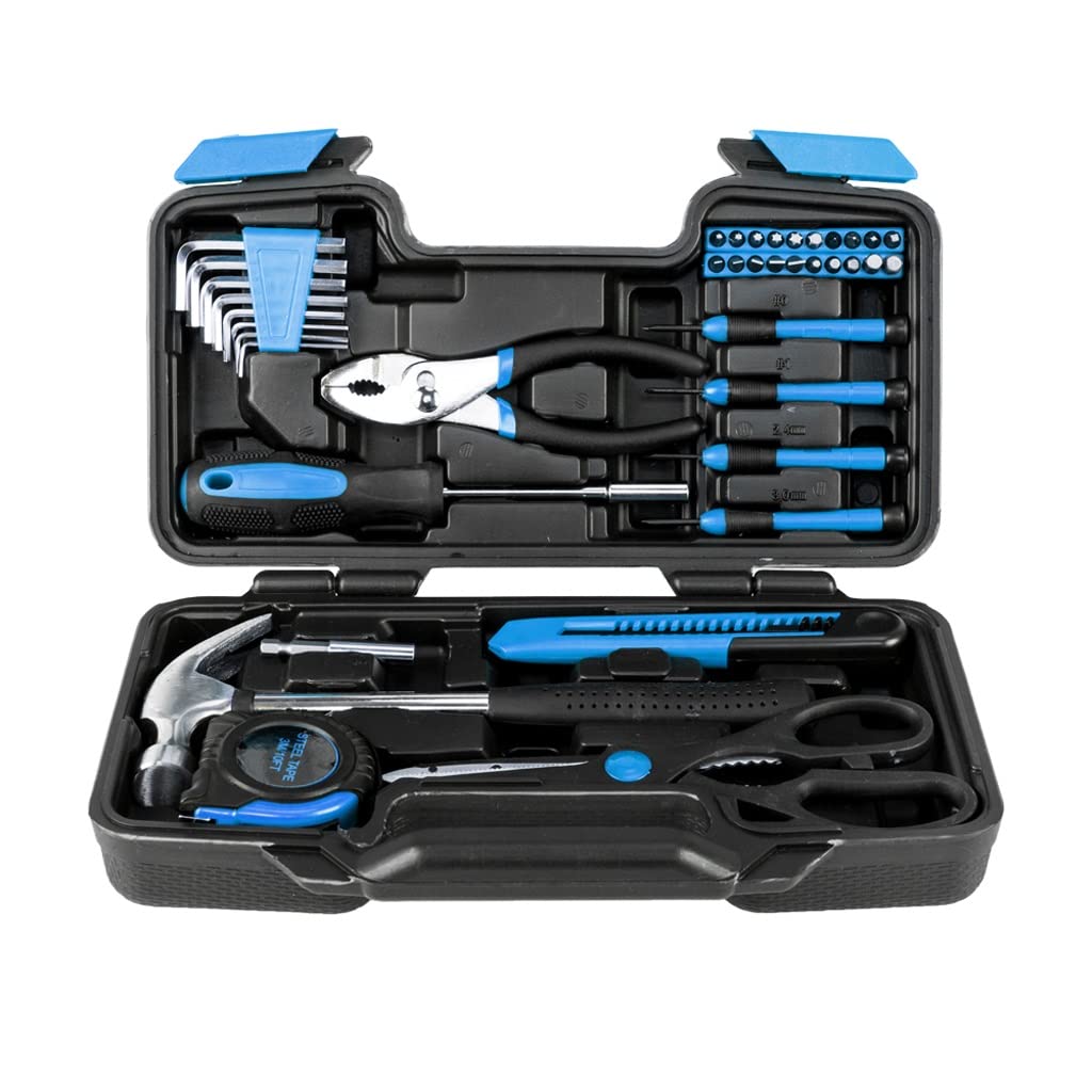 39-Piece Cutting Plier Tool Set - General Household & DIY Hand Tool Kit with Plastic Storage Case (Blue) - Perfect for Home Repairs, Crafting, and Automotive Maintenance