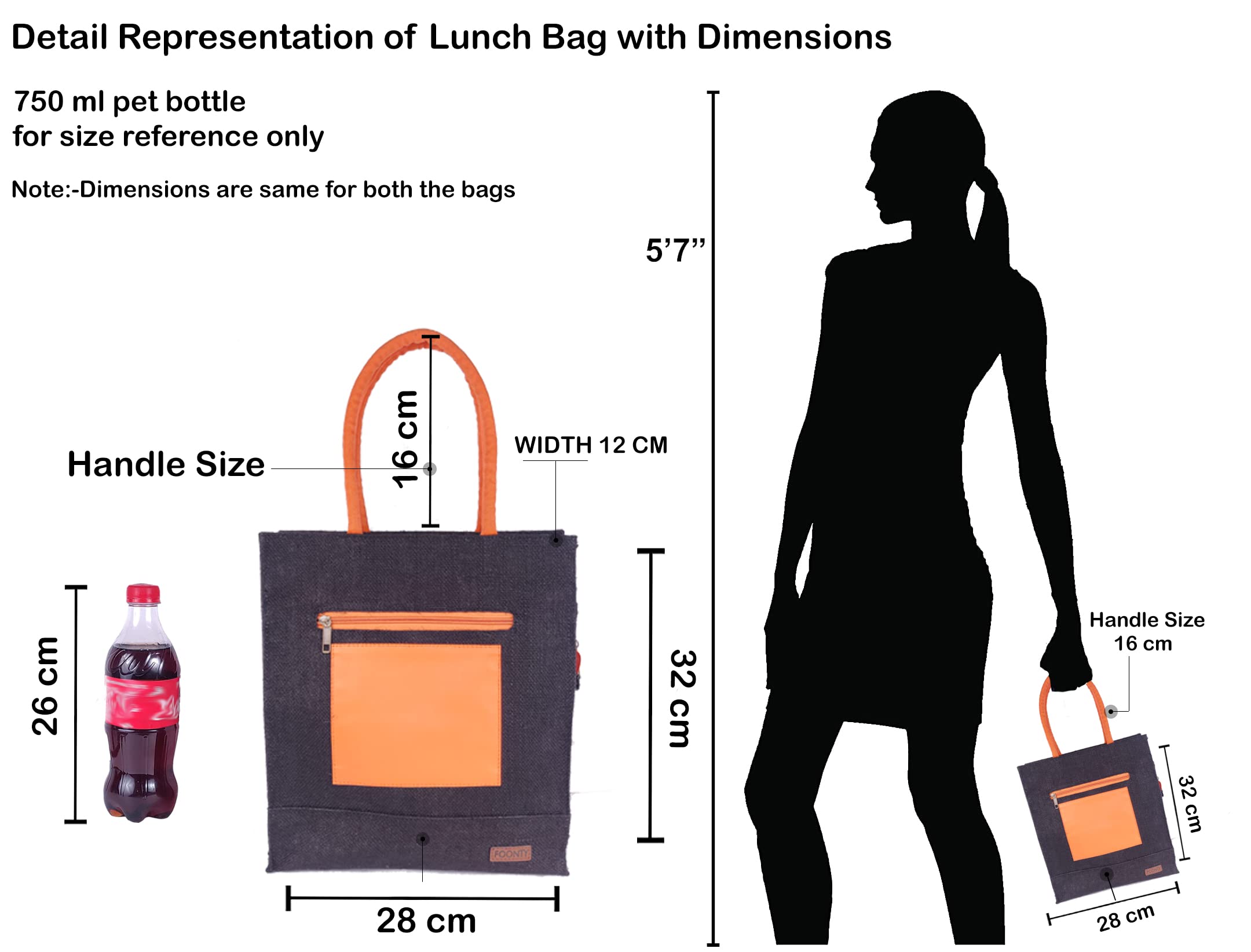FOONTY Eco-Friendly Jute Lunch Bag for Men & Women - Reusable Patch Pocket Style Lunch Tote for Work, School & Picnics