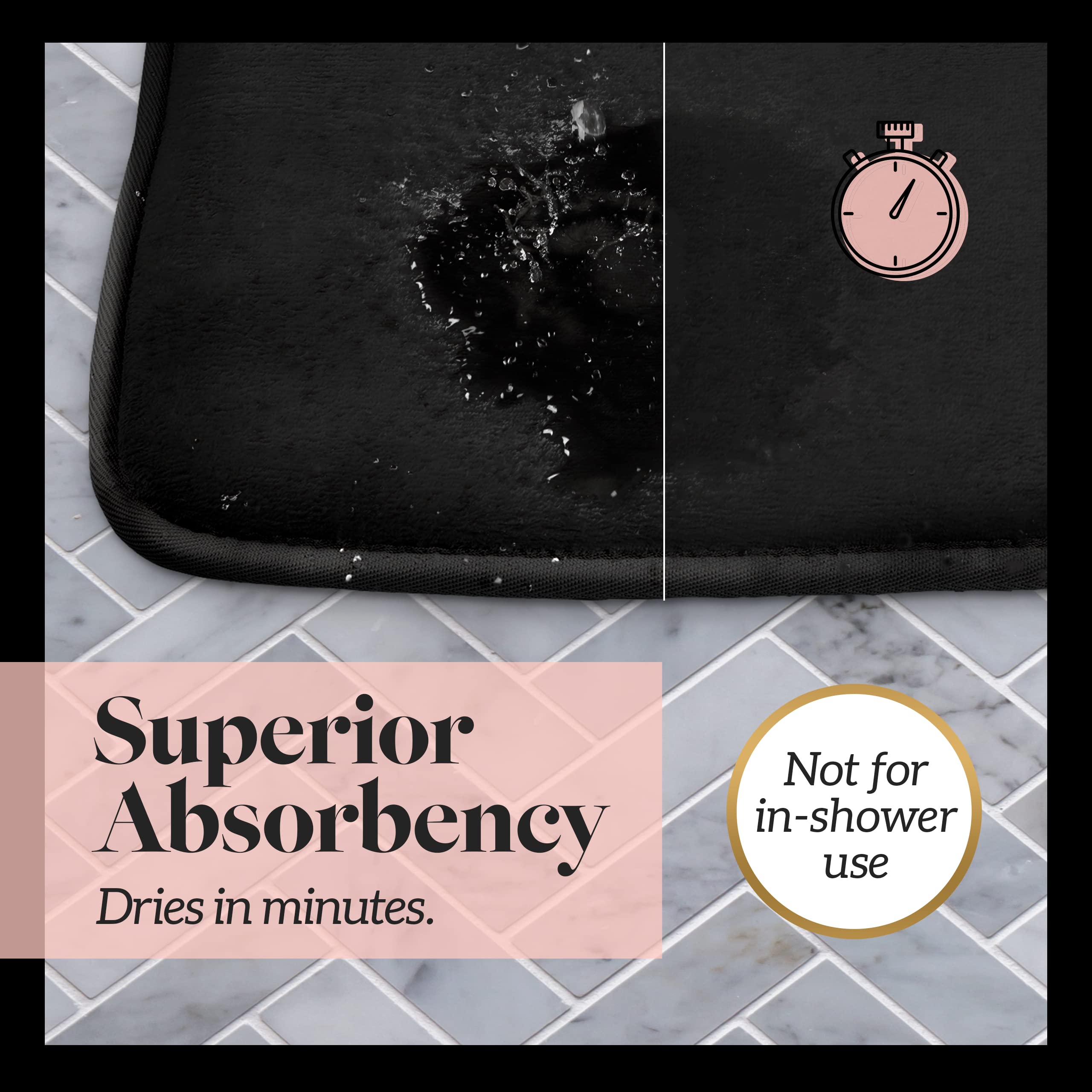 Premium Non-Slip Memory Foam Bath Mat - Ultra Absorbent Velvet Bathroom Rug (22