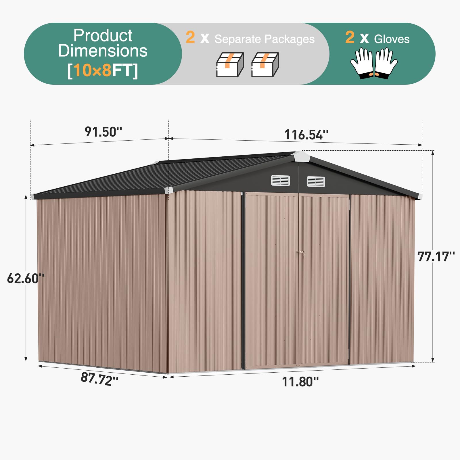 Oneinmil 10x8 FT Outdoor Storage Shed - Durable Metal Tool Shed with Lockable Door, Weather-Resistant Garden Shed for Backyard, Patio & Lawn (Brown) | Perfect for Storing Tools, Equipment & Outdoor Gear