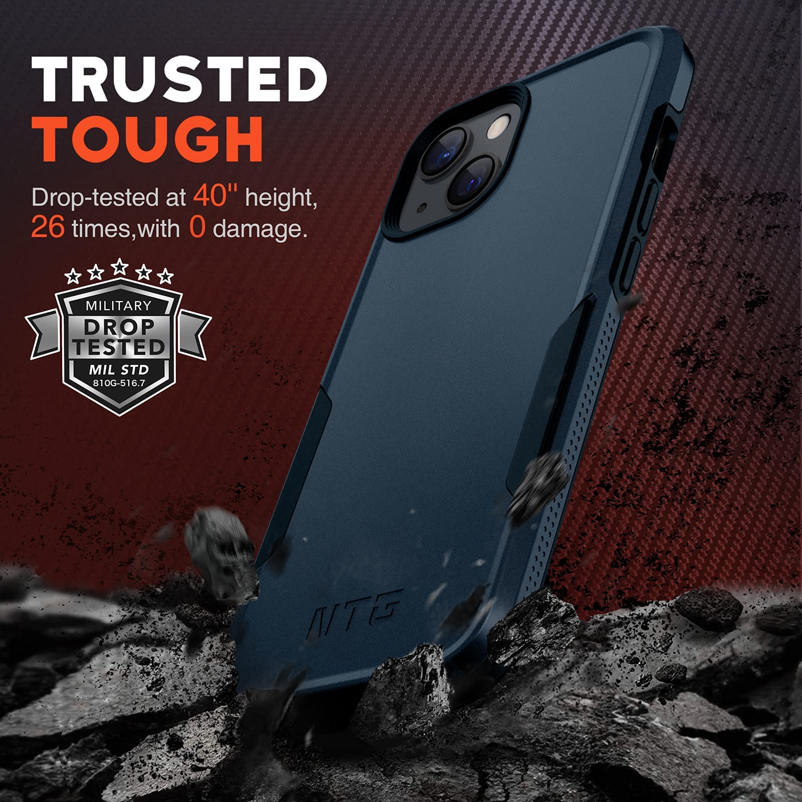 Military Grade Shockproof iPhone 14/13 Case - 2 Layer Protective Slim Hard Cover with Anti-Drop Protection | Durable Blue Phone Case for Outdoor, Work & Daily Use
