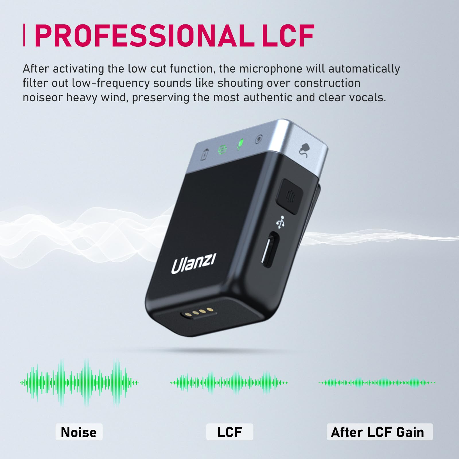 ULANZI AM18 Wireless Lavalier Microphone System with Charging Case - Intelligent LCF Noise Cancellation, 8GB Storage for 14 Hours 48KHz 16-Bit HD Audio - Compatible with iPhone, Android, PC & Camera - Perfect for Vlogging, Interviews, Live Streaming & Content Creation