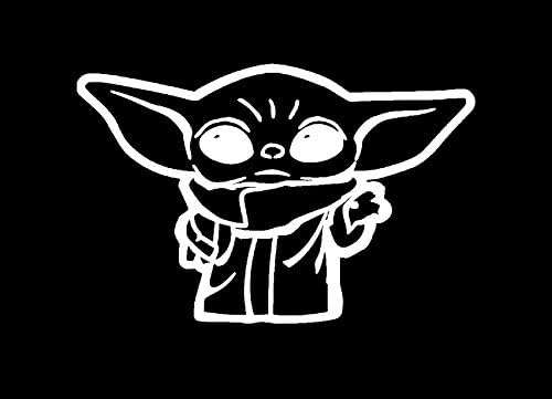 HavenSticks Cute Baby Yoda Decal Sticker - White 5.5 Inch - Perfect for Windows, Cars, Laptops, Water Bottles, and Phone Cases