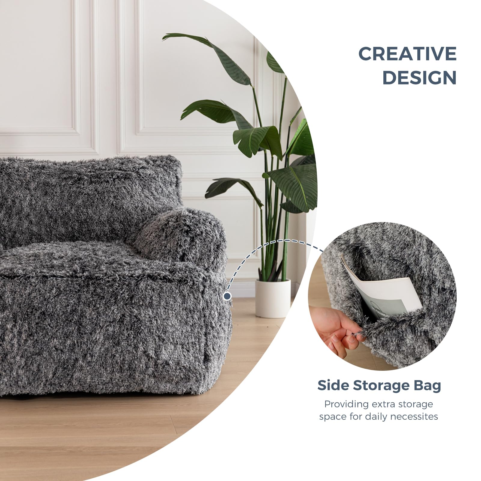MAXYOYO Giant Bean Bag Chair - Ultra Soft Faux Fur Oversized Bean Bag Couch for Adults & Teens - Black - Perfect for Living Room, Bedroom, Dorm or Game Room Relaxation