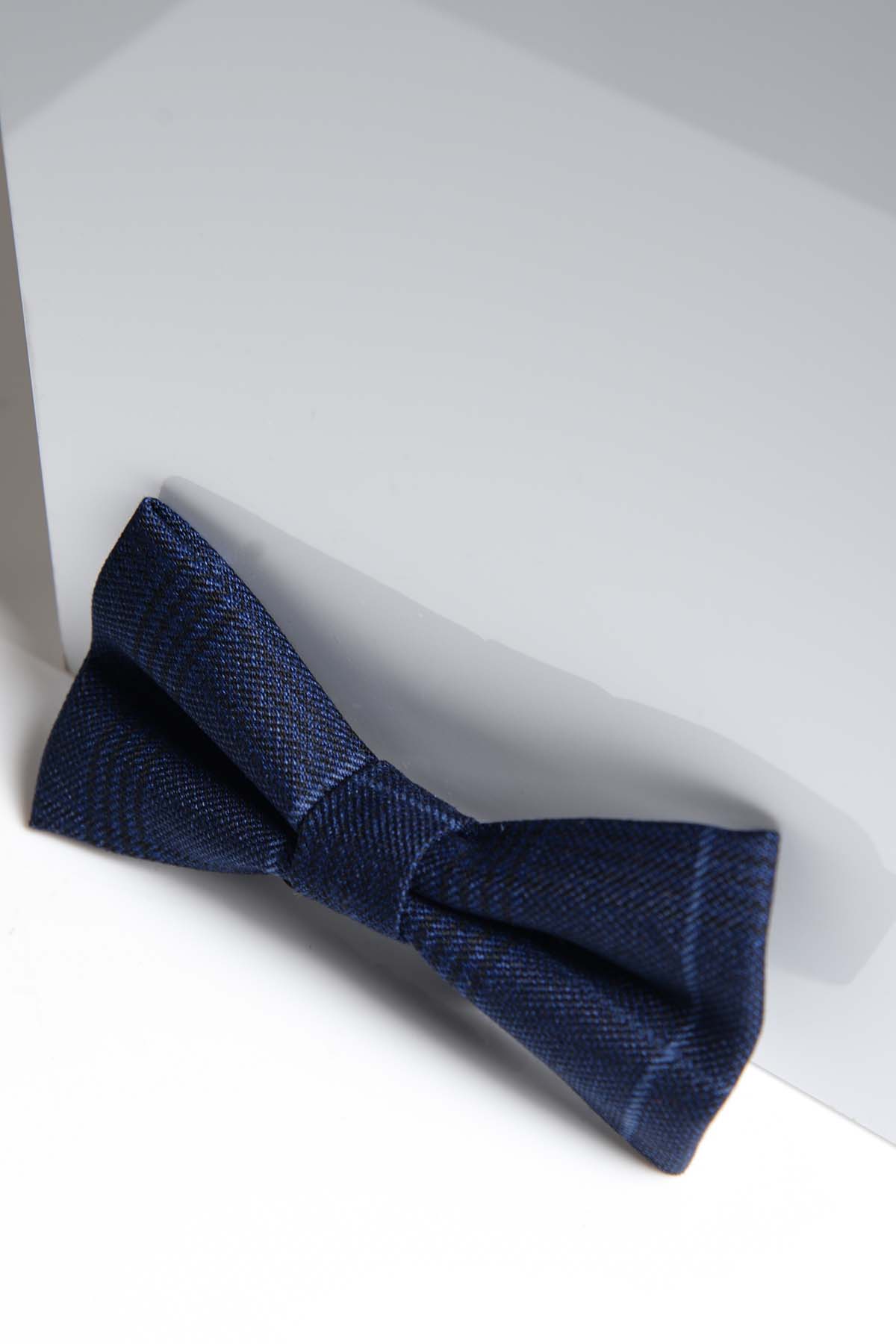 Edinson Classic Navy and Sky Check Bow Tie for Men - Perfect for Weddings, Prom, and Formal Events