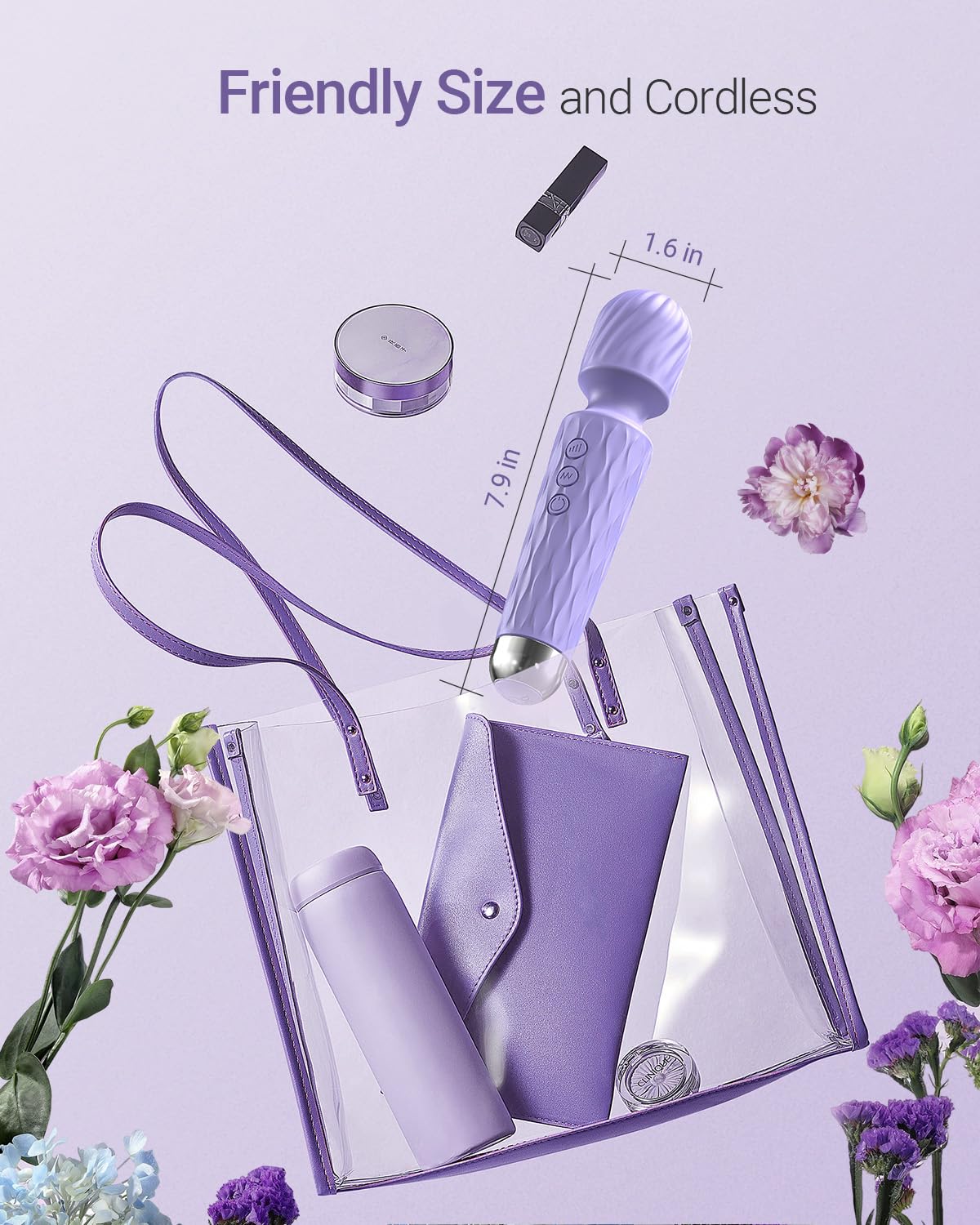Powerful Waterproof Vibrator Wand - 8 Speeds & 20 Patterns G-Spot & Clit Stimulator for Women - Adult Sex Toy for Couples Play, Solo Pleasure & Sensual Massage (Light Purple)