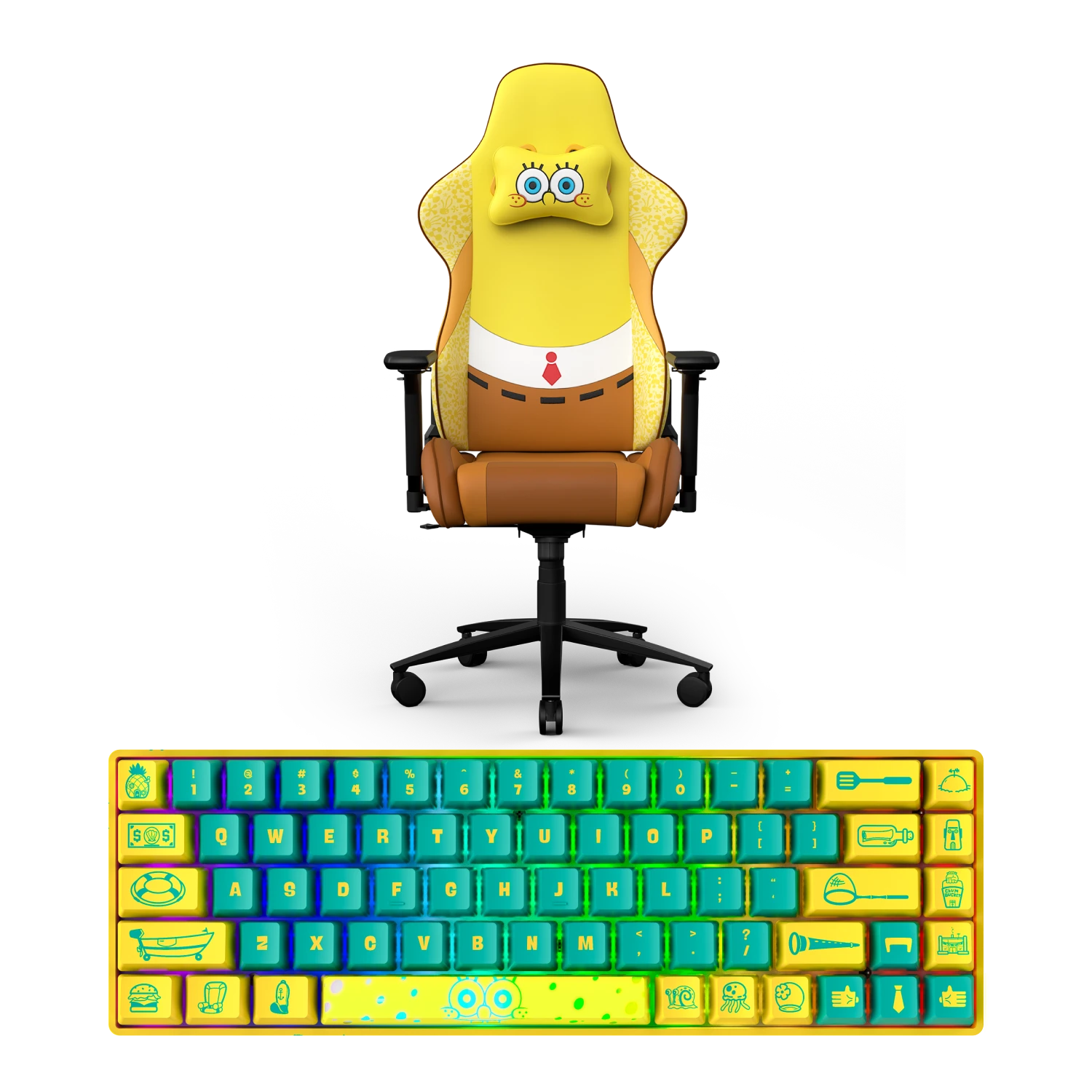 SpongeBob SquarePants Gaming Keyboard and Ergonomic Chair Set - Perfect for Gamers, Streamers & Anime Fans - Home Office & Gaming Room Setup
