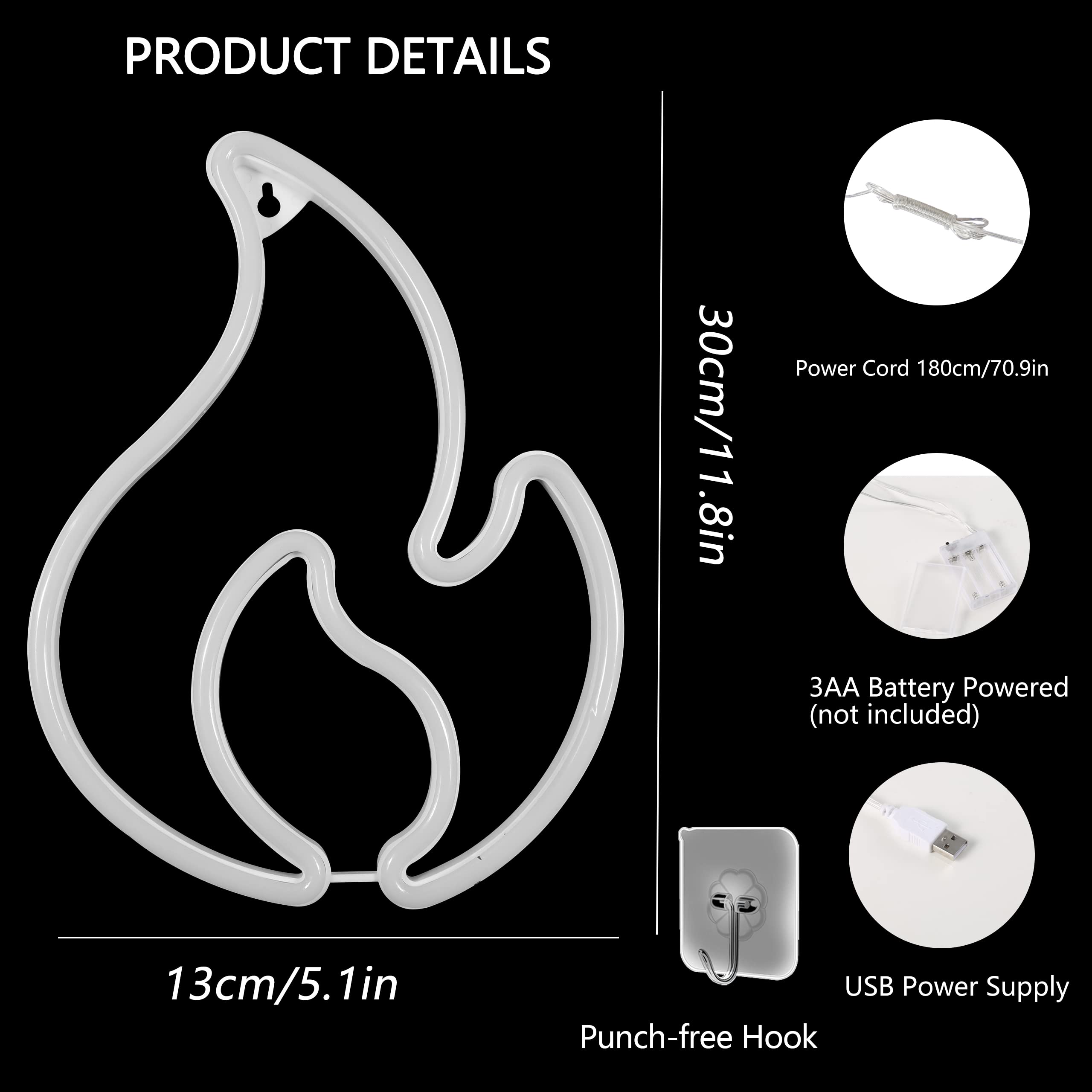 Flame Neon Sign - LED Wall Decor Light, Hanging Flame Shape, USB/Battery Powered Fire Neon Light for Kids Room, Boys Bedroom, Party, Bar & Birthday Decorations - Perfect for Themed Parties, Man Cave & Game Room Lighting