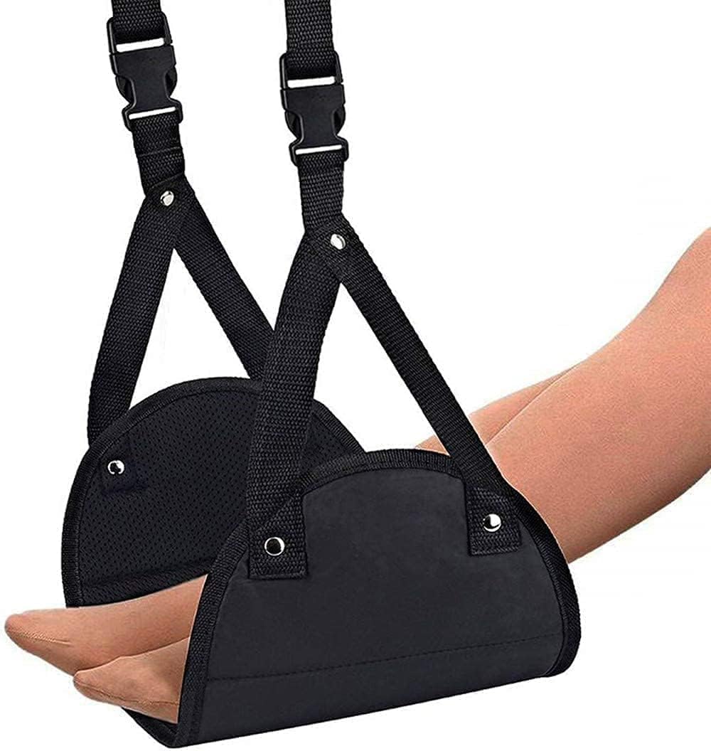 Premium Airplane Foot Rest with Adjustable Height - Comfortable Travel Footrest Made of High-Quality Foam - Portable Flight Accessory for Carry-On - Perfect for Long Flights & Road Trips (Black)