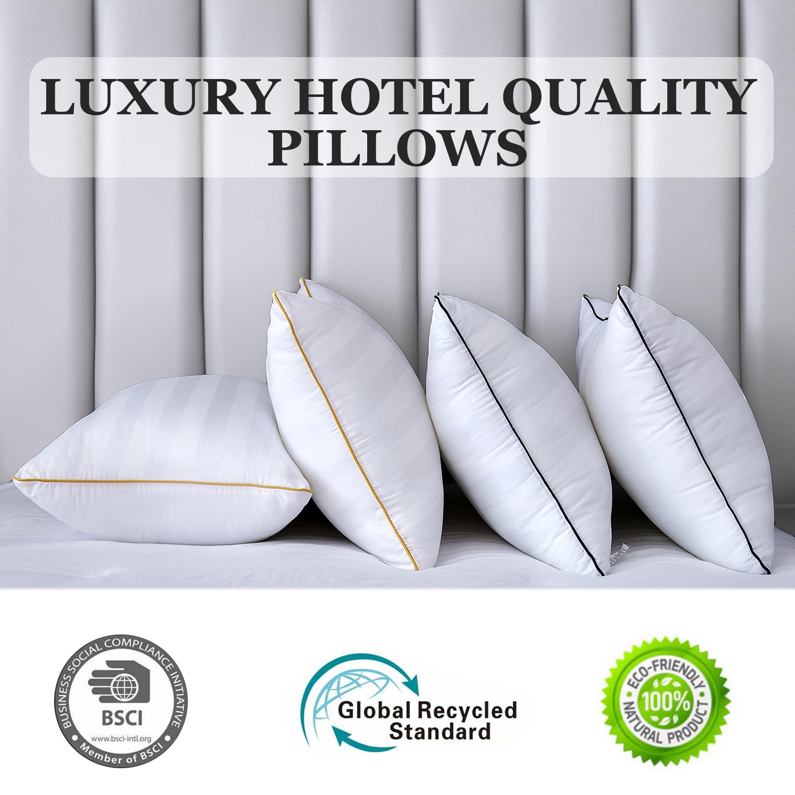 Luxury Hotel Quality Bed Pillows Set of 4 - Standard/Queen Size for Side, Back & Stomach Sleepers | Breathable, Fluffy & Soft Pillows for Ultimate Comfort (4pcs) | Perfect for Home, Hotel or Travel Use