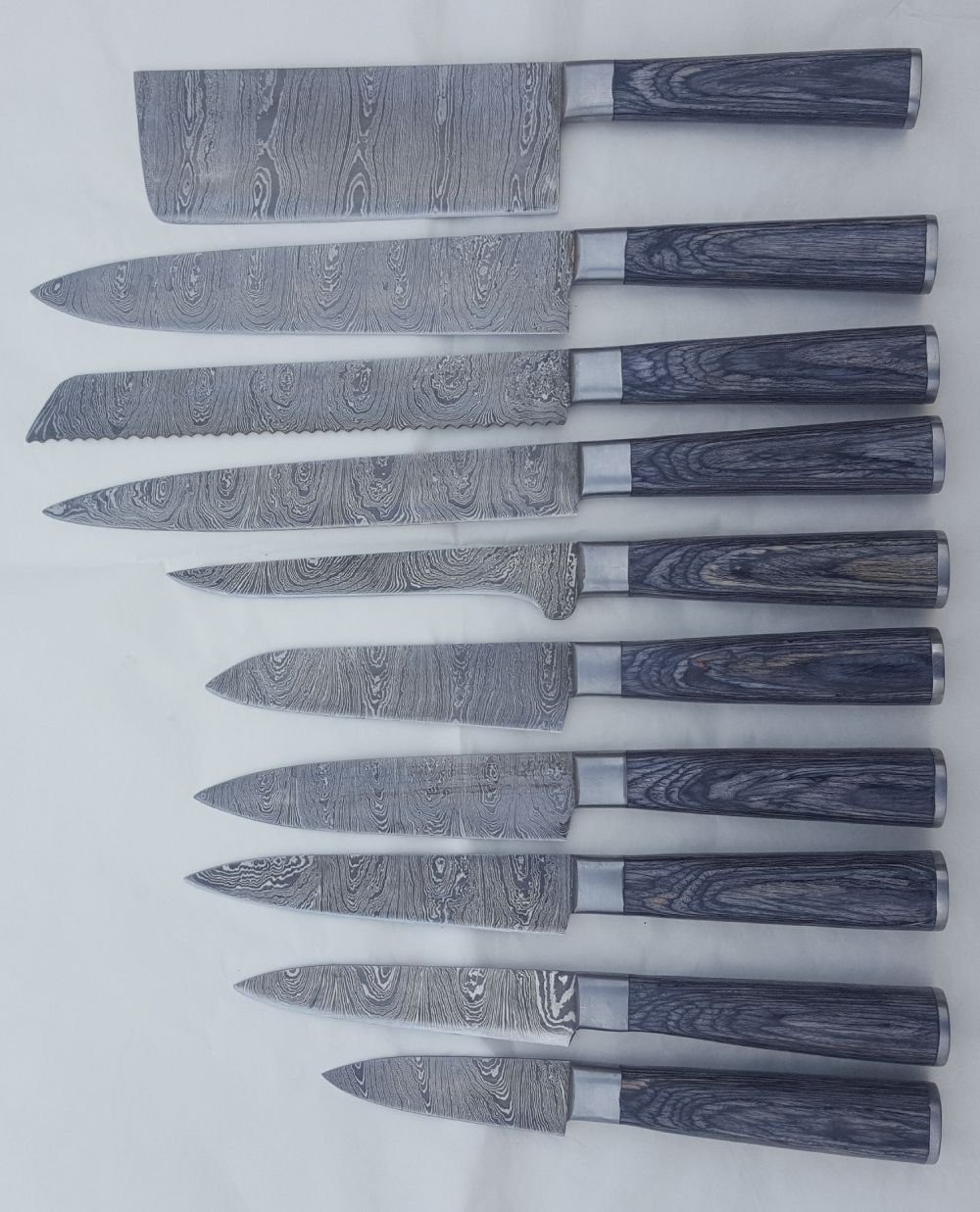 Premium Damascus Steel Professional Kitchen Knife Set - 10-Piece Black Utility Chef Knives with Wooden Handle & Protective Roll Bag | Ideal for Home Chefs, Culinary Students & Professional Kitchens | Perfect Gift for Cooking Enthusiasts