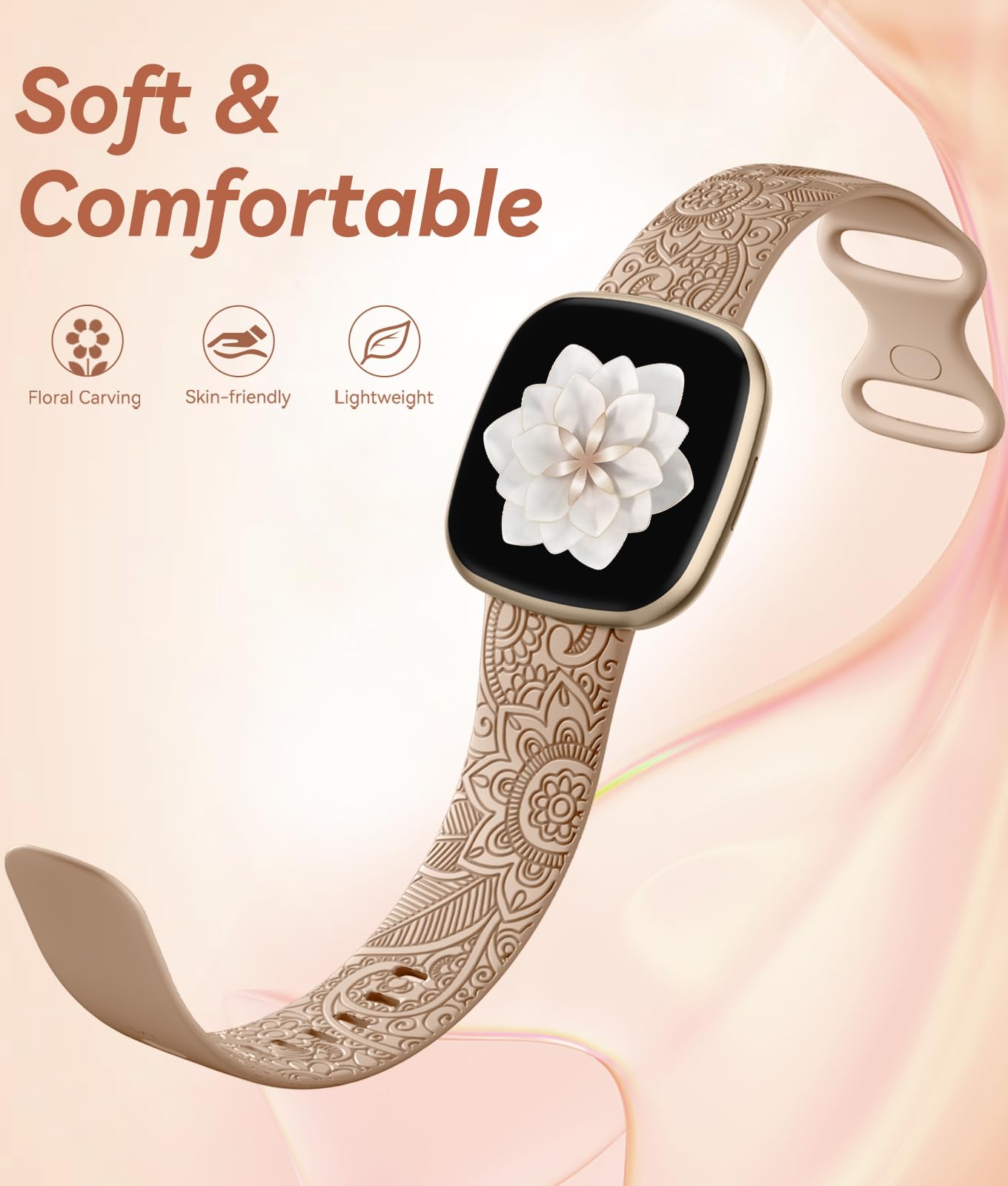 Odbeai Soft Floral Pattern Replacement Wristband Strap Compatible with Fitbit Versa 4/Versa 3/Sense 2/Sense - Boho Style Women's Watch Band for Workout, Running & Daily Wear