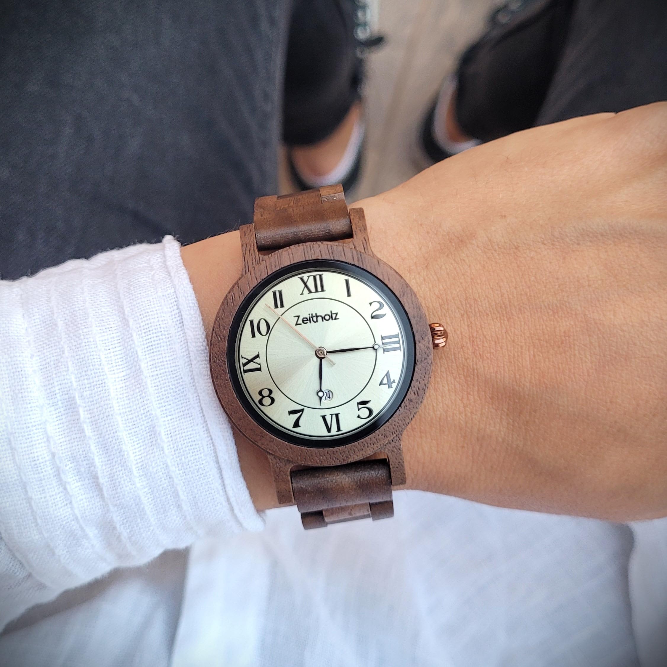 Zeitholz Wooden Watch for Women - 36mm Wolkenstein Analog Watch with Natural Wood, Japanese Quartz Movement & Monthly Calendar - Perfect for Casual Wear, Office & Eco-Friendly Gifts