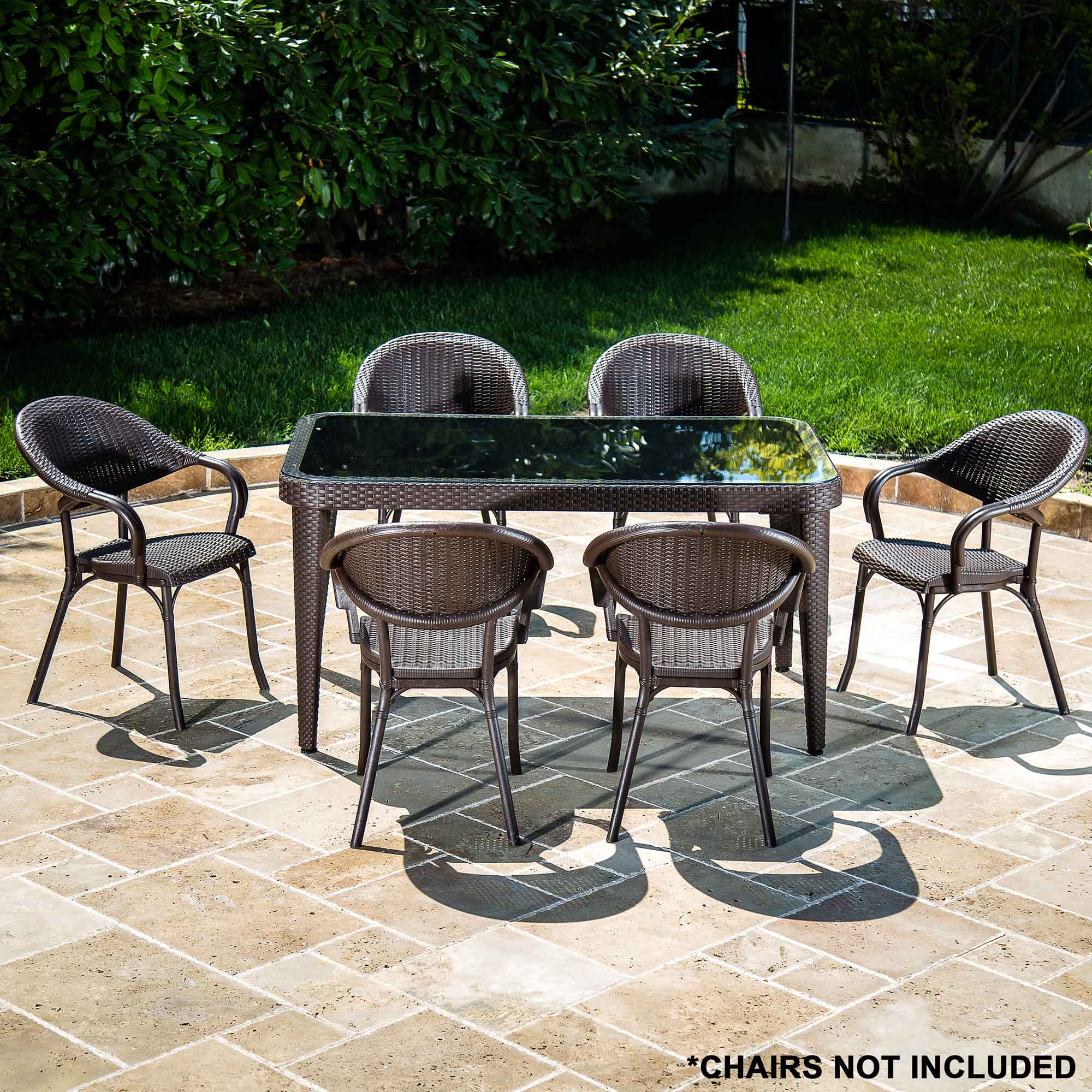 Weather-Resistant Outdoor Dining Table with Tempered Glass Top - 90x150cm Wenge Wood Patio Furniture for Garden, Deck & Backyard Dining (Model DG206)