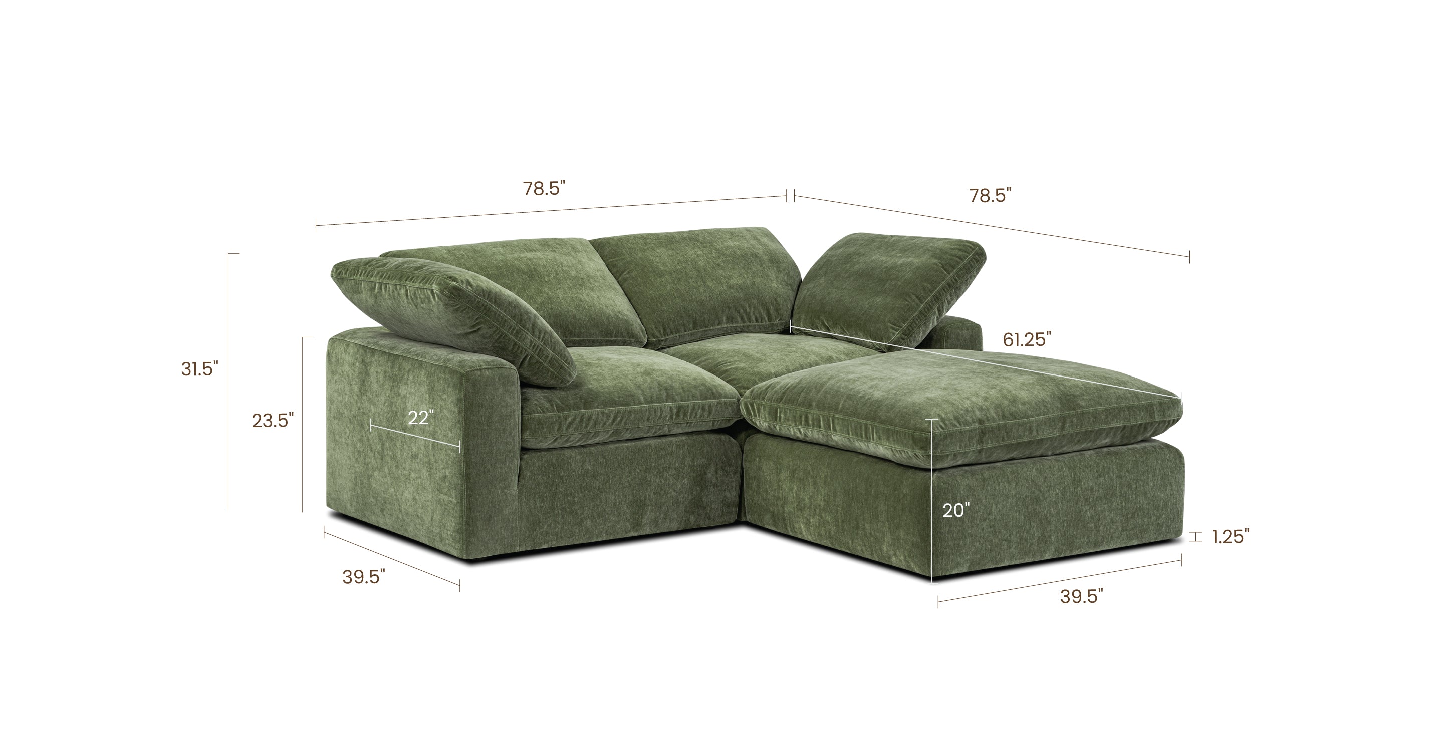 3-Seat Aspen Modular Sectional Sofa - Modern L-Shaped Couch for Living Room, Apartment & Small Spaces - Soft Fabric Upholstery with Reversible Chaise