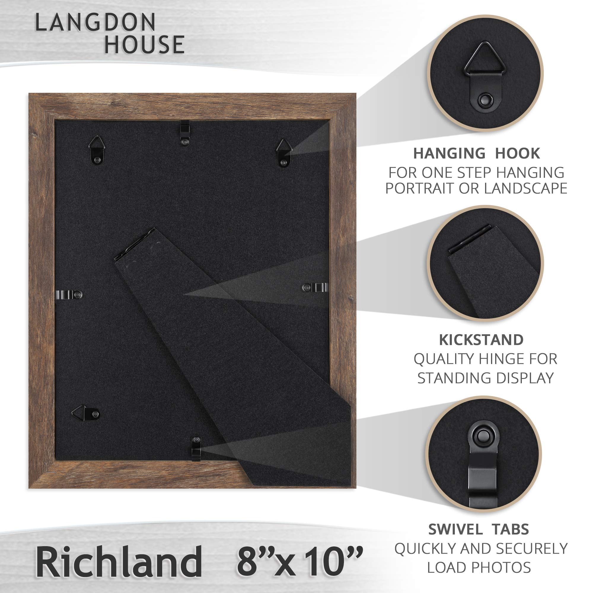Rustic Brown 8x10 Picture Frames 6 Pack - Wood-Like Photo Frames for Wall & Table Décor