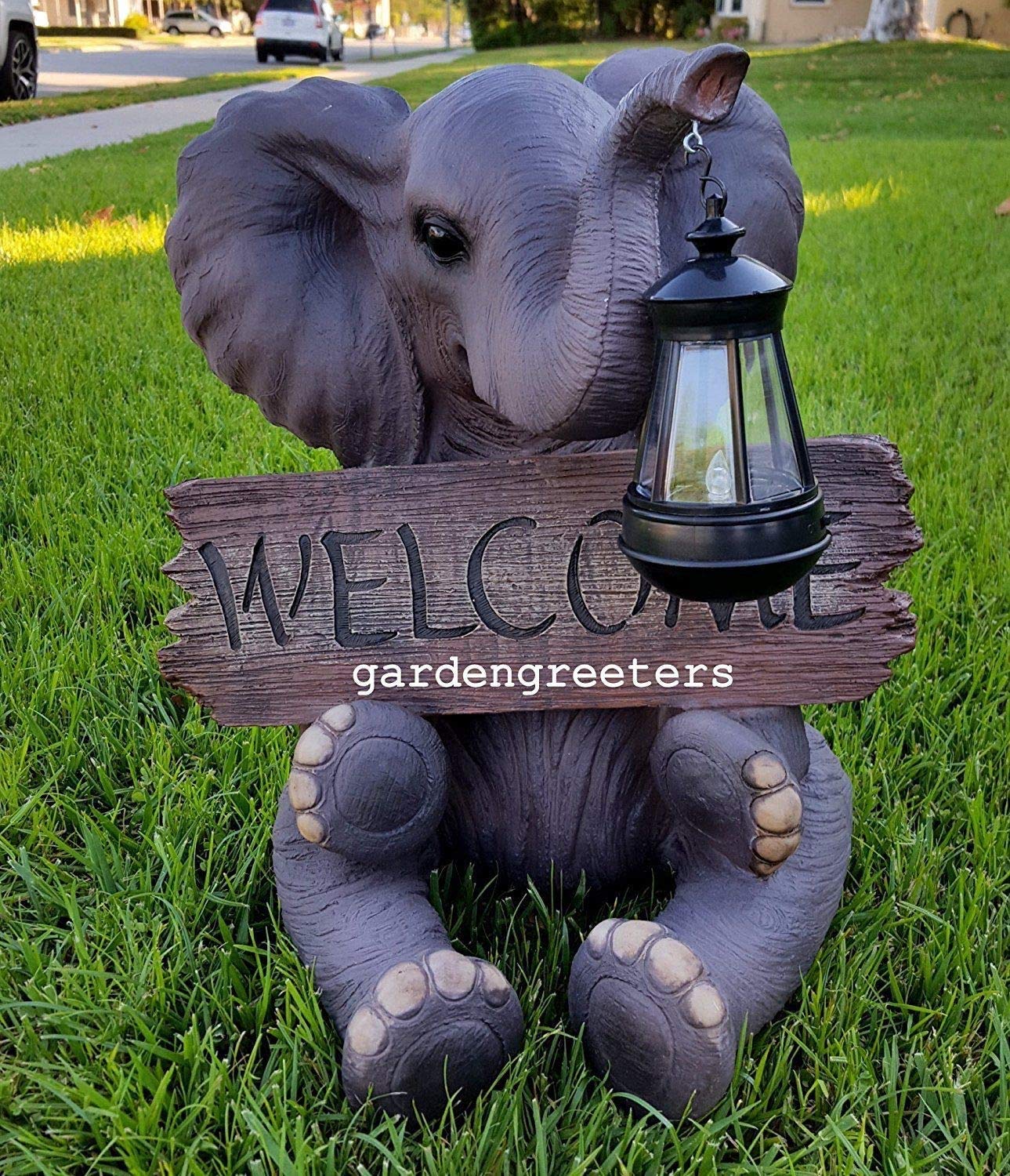 Solar Powered Elephant Statue with Welcome Sign - Outdoor Garden Decor for Patio, Lawn & Yard - Perfect for Home, Wedding & Party Decorations
