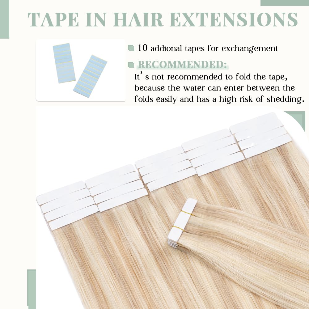 Premium 20pcs Tape in Hair Extensions - 100% Remy Human Hair, 50g, Balayage Ash Blonde Highlights, 24 Inch Seamless Straight Double-Sided Extensions for Volume & Length - Perfect for Weddings, Parties & Daily Styling