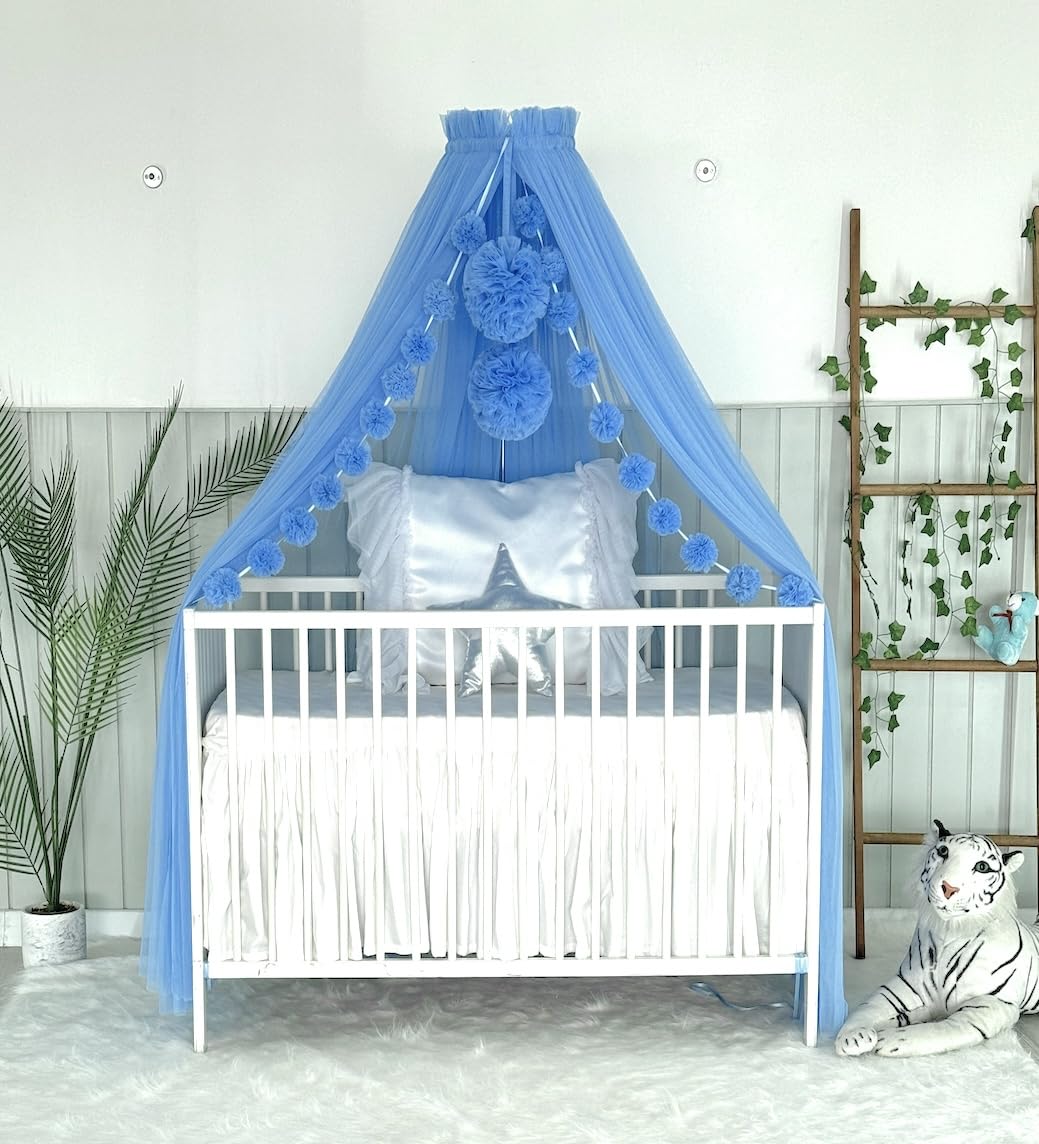 **Baby Bed Canopy for Crib - Princess Mosquito Net with Premium Tulle, Nursery Room Decor for Girls & Boys - Perfect for Bedroom, Nursery, or Birthday Party Decorations (Blue)**