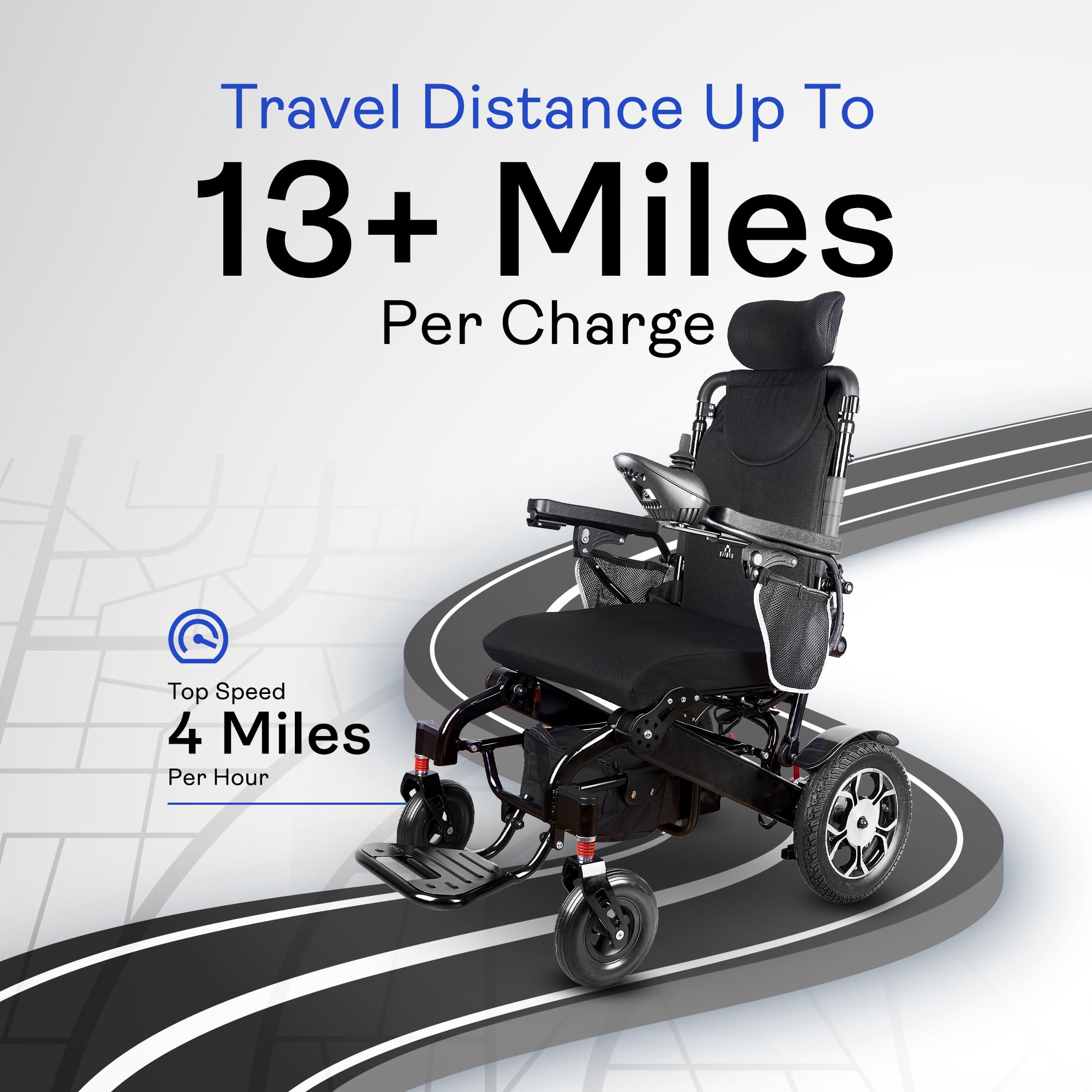Shawk XL Lightweight Foldable Electric Wheelchair for Adults - 500W Motor, 330 lbs Weight Capacity, 13 Miles Range - Reclining & Portable Mobility Scooter (Black) | Ideal for Indoor/Outdoor Use, Travel & Daily Mobility Assistance