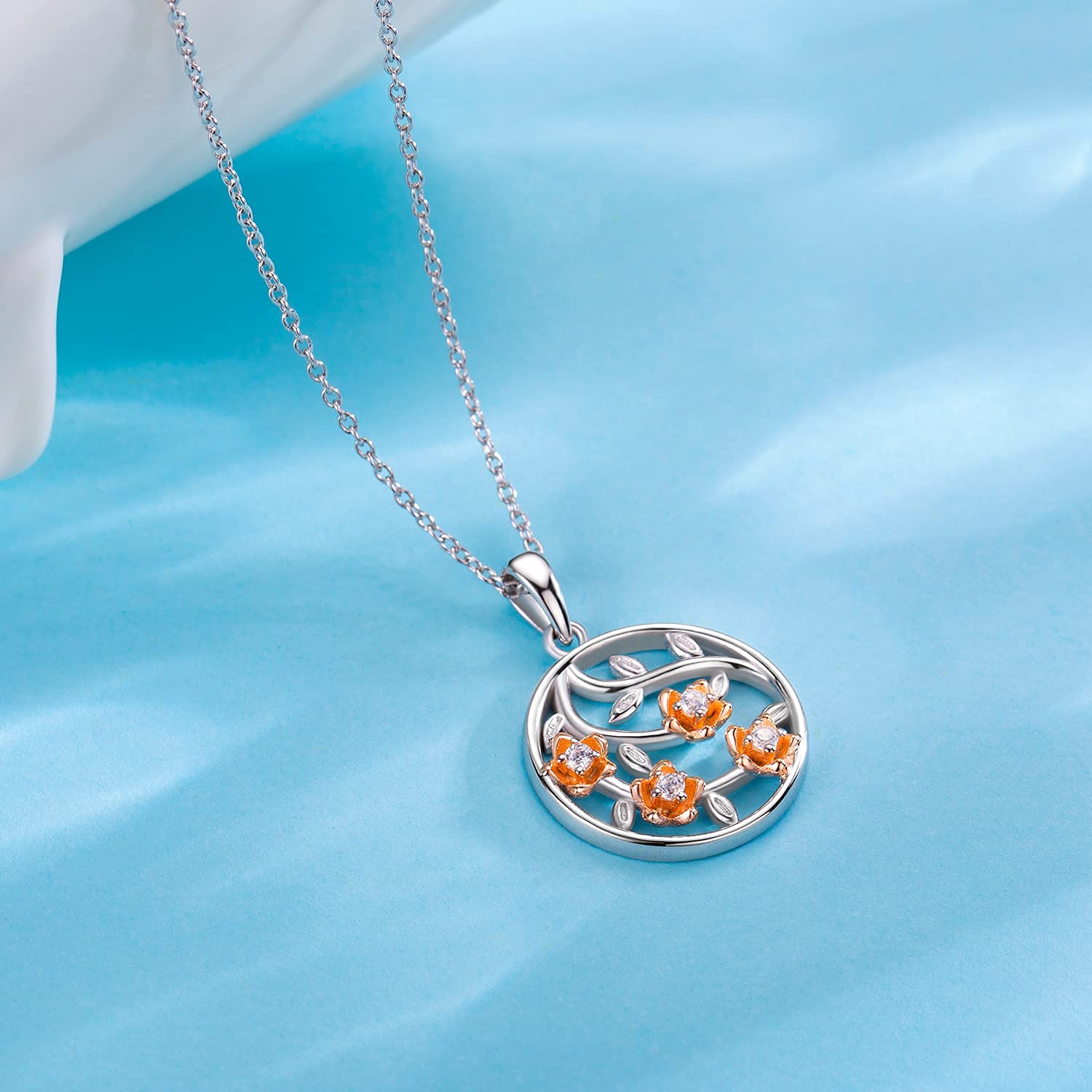 18K Rose Gold Plated Sterling Silver Cherry Blossom Necklace for Women - 4 Flower Pendant Dainty Jewelry Gift for Mom, Anniversary, Birthday | Perfect for Spring Outfits, Weddings & Special Occasions
