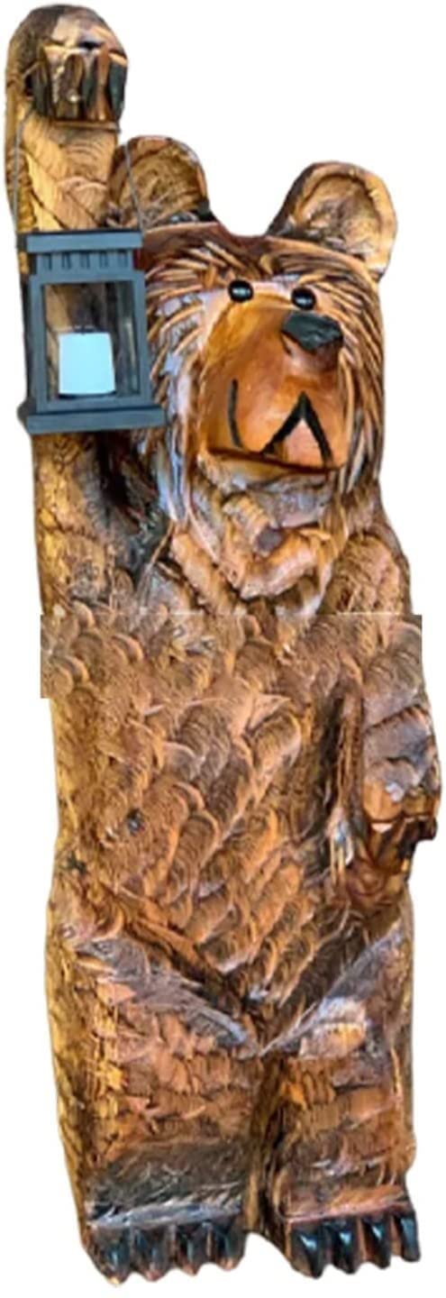 Solar Powered LED Bear Statue - Hand Carved Cedar Wood Outdoor Decor with Warm Candle Light, Perfect for Garden, Patio, Tabletop & Party Decoration | Weather-Resistant Welcome Bear for Year-Round Outdoor Lighting