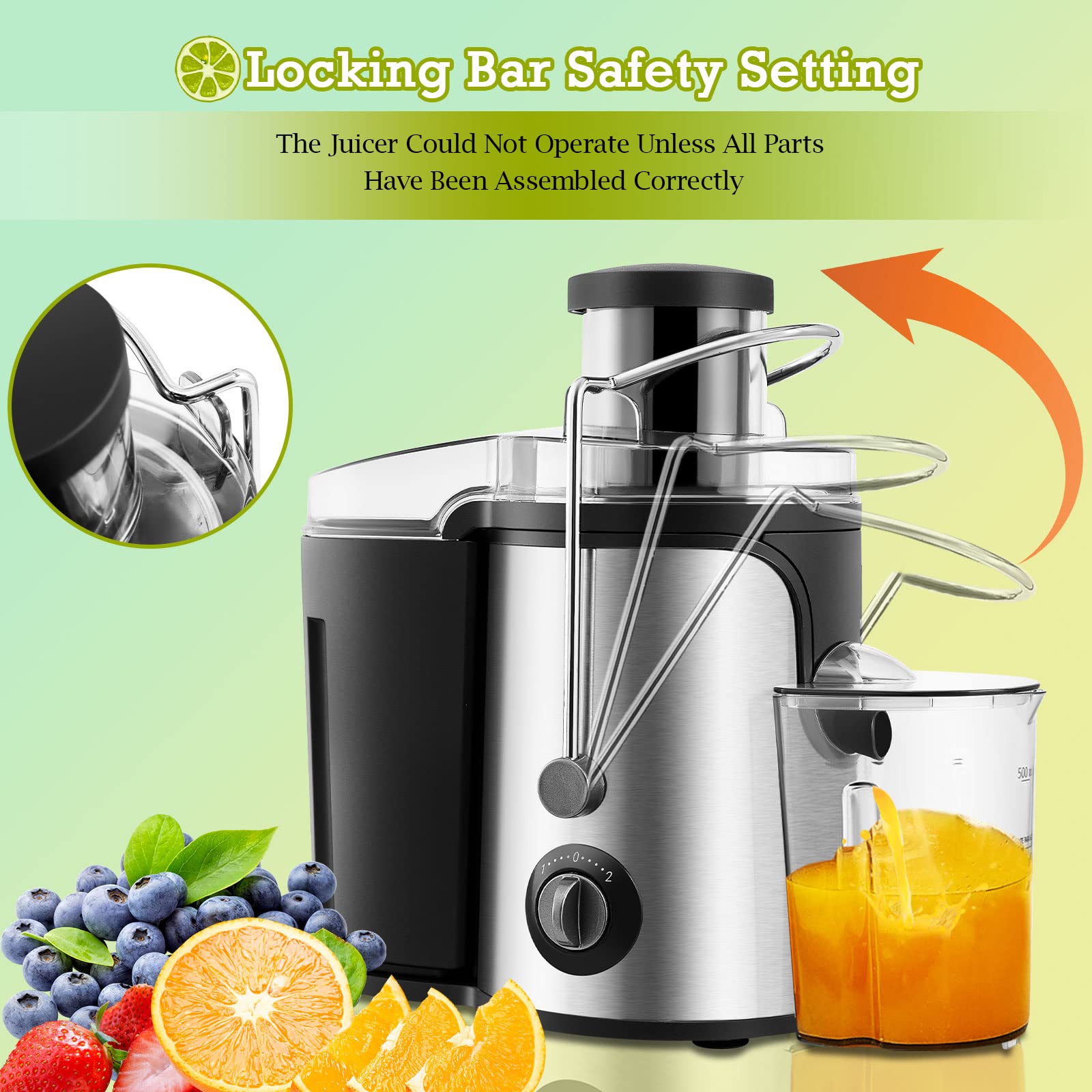 CLIPOP 600W Electric Juicer Machine - Wide Mouth Centrifugal Juicer for Whole Fruits & Vegetables, Stainless Steel Juice Extractor with Dual Speed & Overload Protection, Easy to Clean - Perfect for Healthy Juicing at Home, Gym or Office