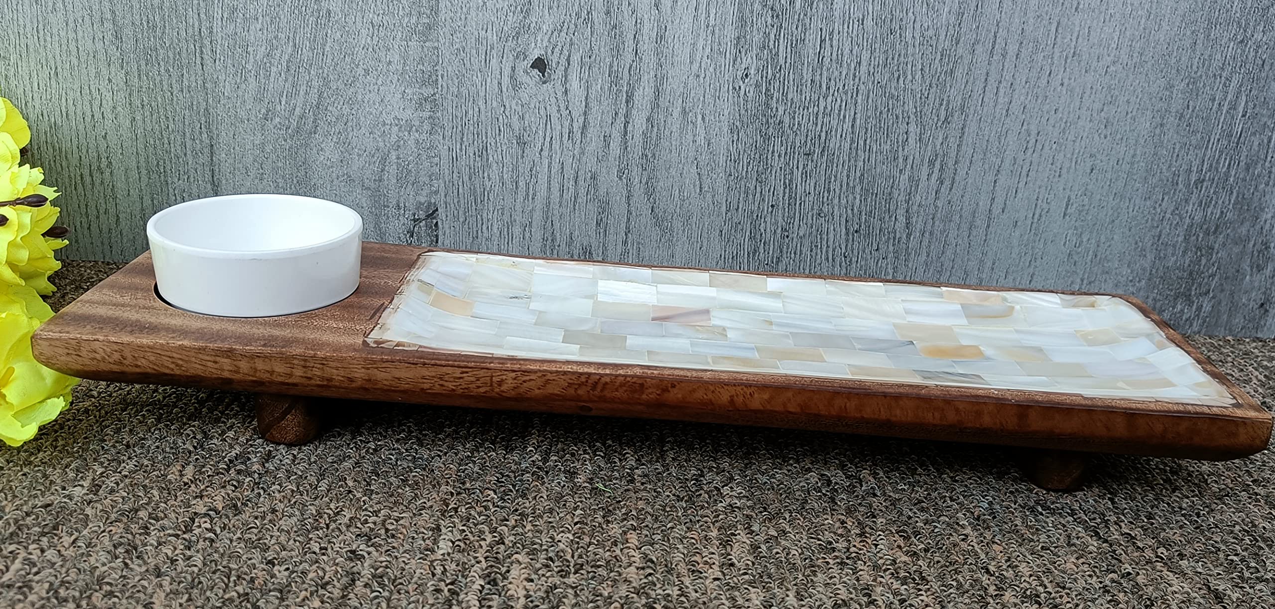 Acacia Wood Serving Tray with Shell Base - for Fruits, Snacks & Salads at Home