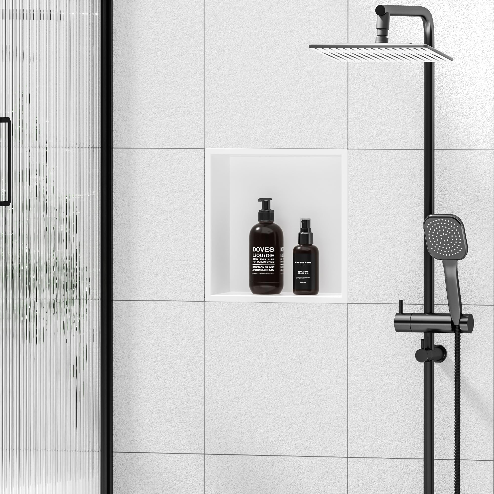 12x12 Inch Stainless Steel Bathroom Shower Wall Niche - Recessed No-Tile Installation Matte White Finish for Modern Bathroom & Spa Decor
