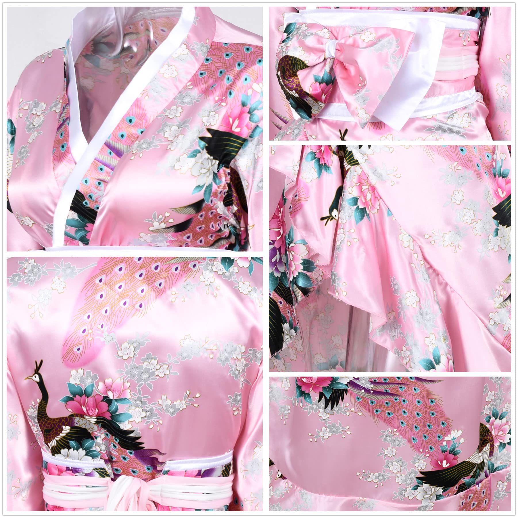 Japanese Kimono Robe for Women - Elegant Geisha Yukata with Ruffle Sleeves, Blossom Print Satin Bathrobe & Sleepwear Set with Tabi Socks | Perfect for Spa Days, Loungewear, Cosplay and Themed Parties