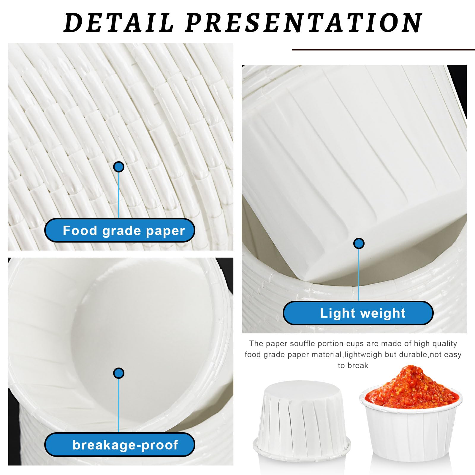 200 Pcs 2 oz Disposable Paper Souffle Cups - Small Eco-Friendly Portion Cups for Jello Shots, Condiments, Sauces, Ketchup, Medicine, Tasting Samples, Desserts & Measuring - Perfect for Parties, Catering & Home Use
