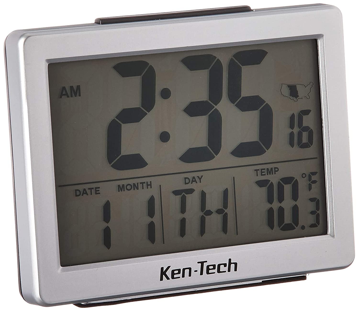 Sonnet Ken-Tech T-4652 Atomic Radio Controlled Digital Alarm Clock with 1.5-Inch LCD Display & Blue Backlight - Perfect for Bedroom, Office, and Travel Use