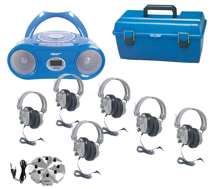 HamiltonBuhl 6-Person Bluetooth Listening Center with CD/Cassette/FM Boombox & Headphones - Perfect for Classroom Learning, Music Sharing, and Group Activities