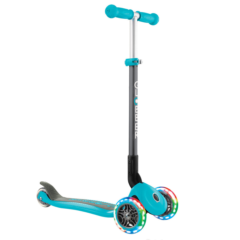 Globber 3 Wheel Primo Foldable LED Light Up Scooter for Kids - Adjustable Handlebar, Smooth Ride for Boys & Girls - Perfect for Commuting, School, Park & Outdoor Fun