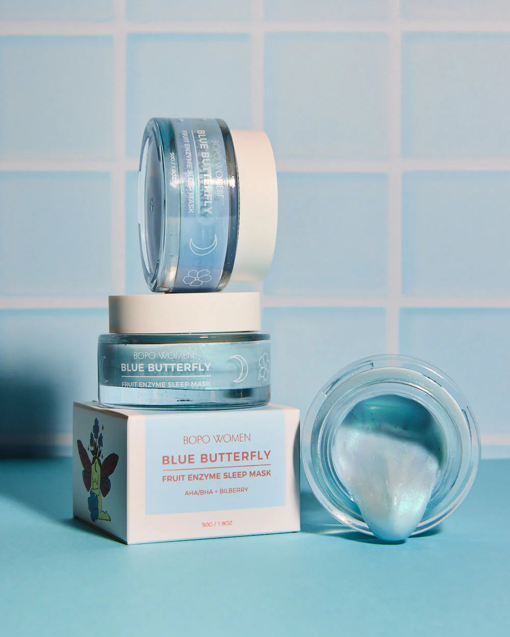 Bopo Blue Butterfly Fruit Enzyme Sleep Mask - Hydrating & Brightening Night Face Mask for Glowing Skin | Perfect for Overnight Skincare Routine & Relaxation