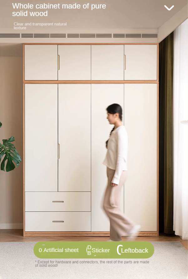 Solid Oak Wood Wardrobe & Floor Cabinet Set - Durable Storage for Bedroom, Closet, and Living Room Organization