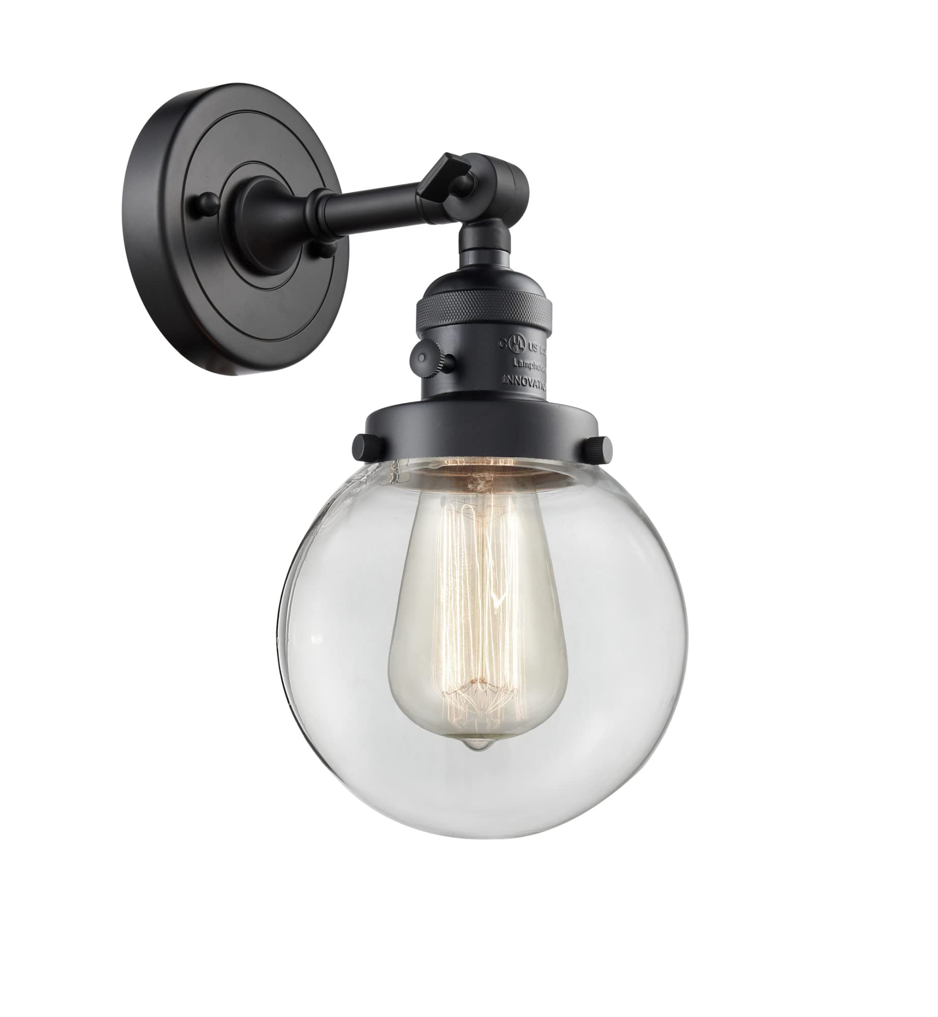Innovations 203SW-BK-G202-6 Matte Black Wall Sconce Light Fixture with High-Low-Off Switch - Perfect for Bedroom, Hallway, and Living Room Lighting