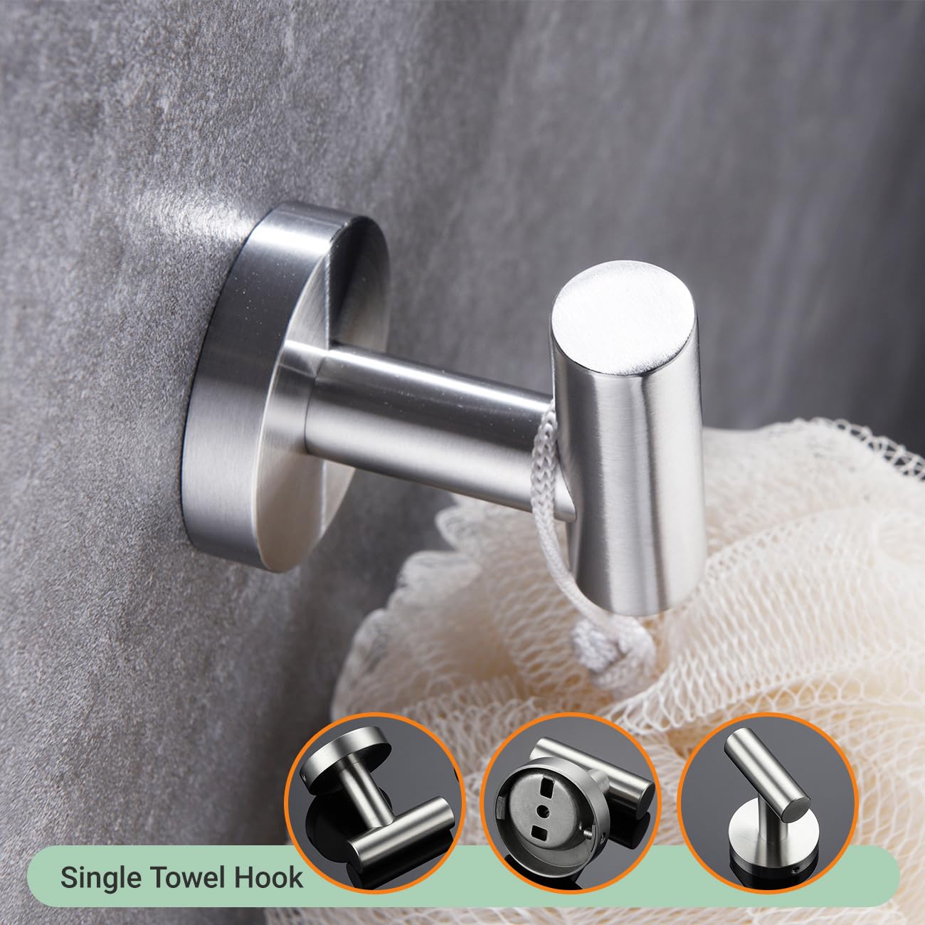 Premium 4-Piece Brushed Stainless Steel Bathroom Accessory Set - Wall Mounted Towel Bar, Hand Towel Rack, Toilet Paper Holder & Robe Hooks (BS100S4-BN) - Modern Bathroom Organization for Homes & Hotels