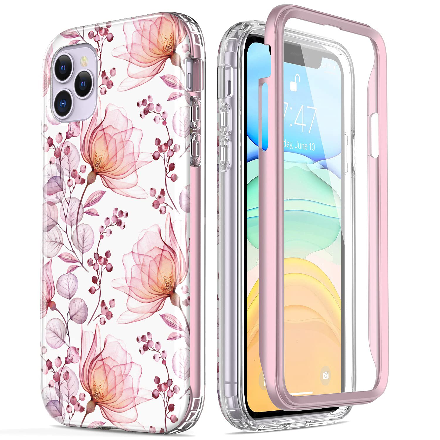 ESDOT Military Grade iPhone 11 Pro Max Case with Built-in Screen Protector | Fashion Floral Design Protective Cover for Women & Girls | Shockproof Phone Case for Apple iPhone 11 Pro Max 6.5